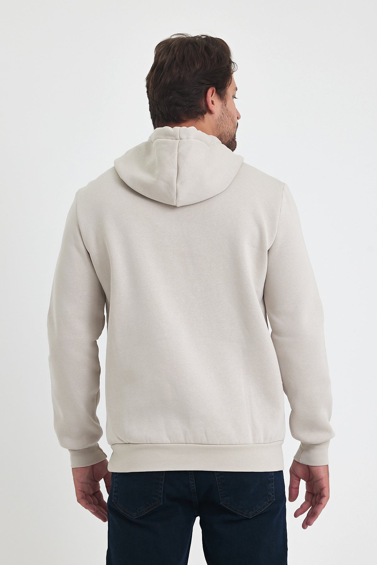 3 Thread Ribbed Hooded Printed Pocket Sweatshirt 5281