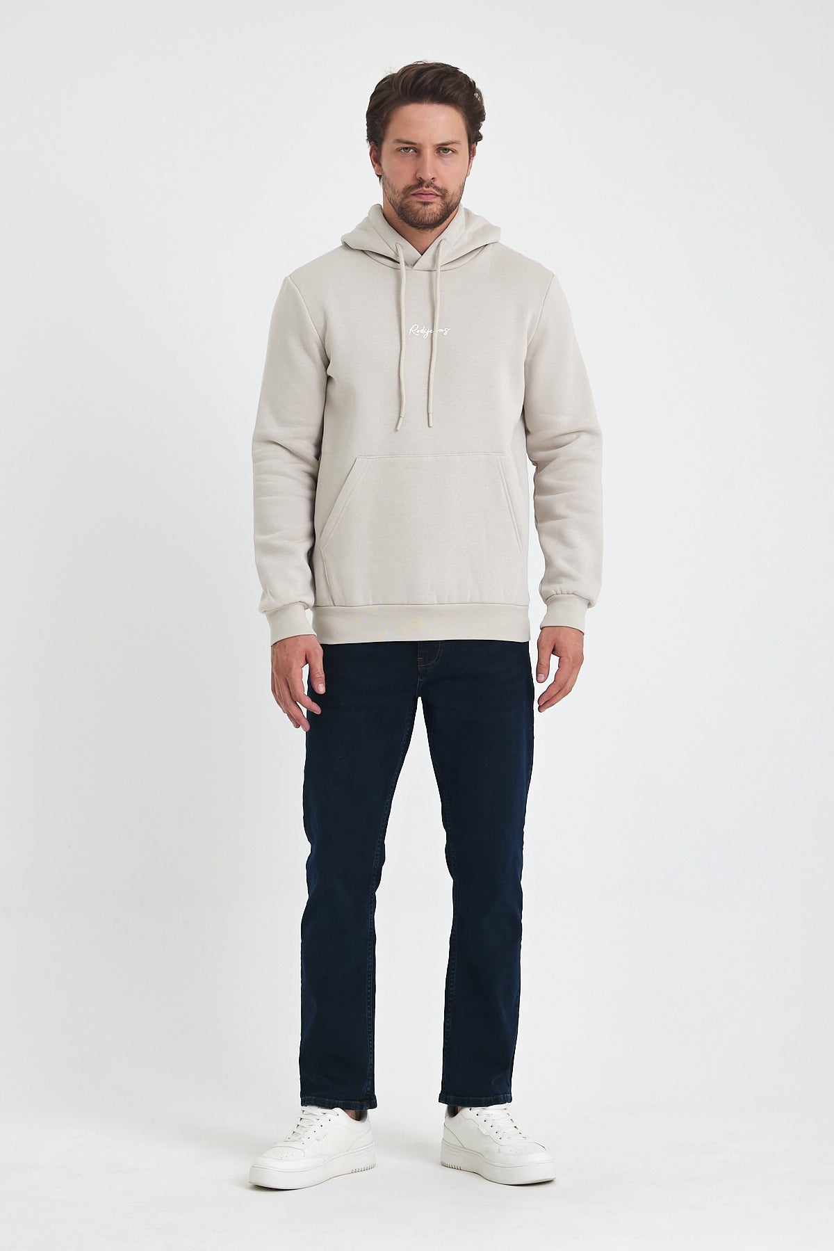 3 Thread Ribbed Hooded Printed Pocket Sweatshirt 5281