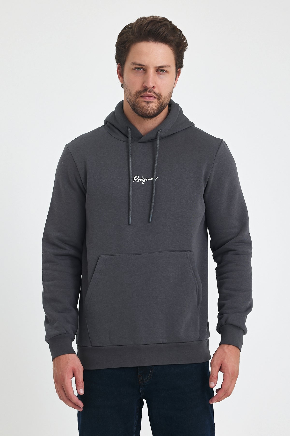 3 Thread Ribbed Hooded Printed Pocket Sweatshirt 5281