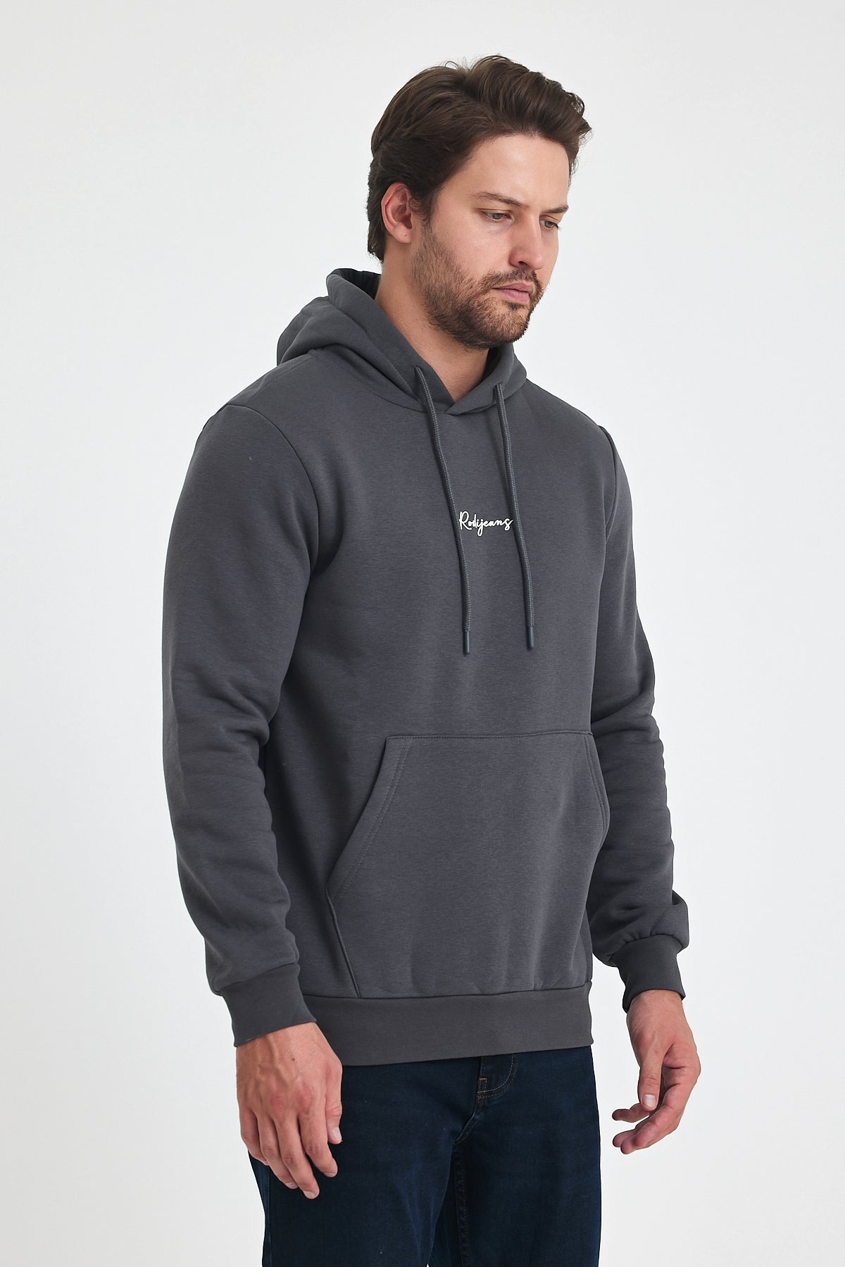 3 Thread Ribbed Hooded Printed Pocket Sweatshirt 5281