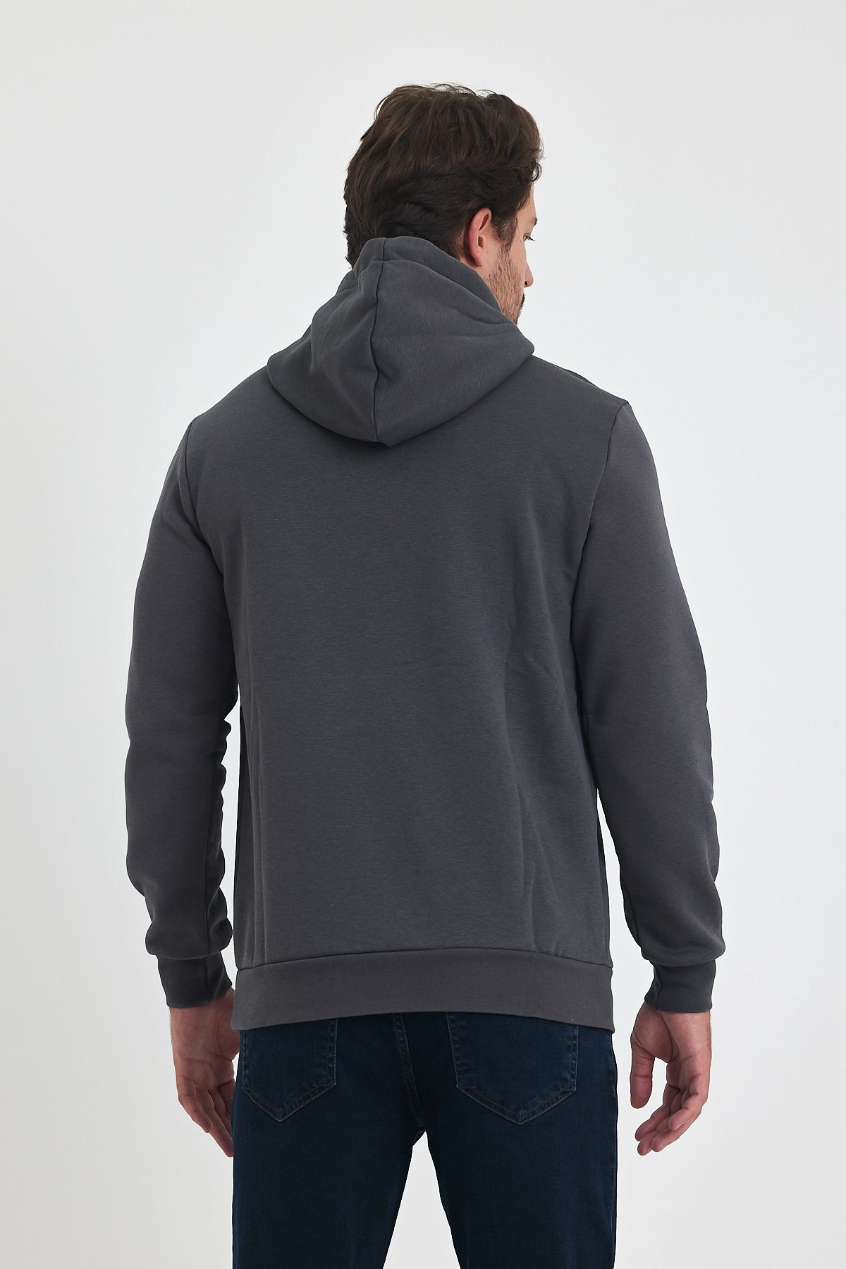 3 Thread Ribbed Hooded Printed Pocket Sweatshirt 5281