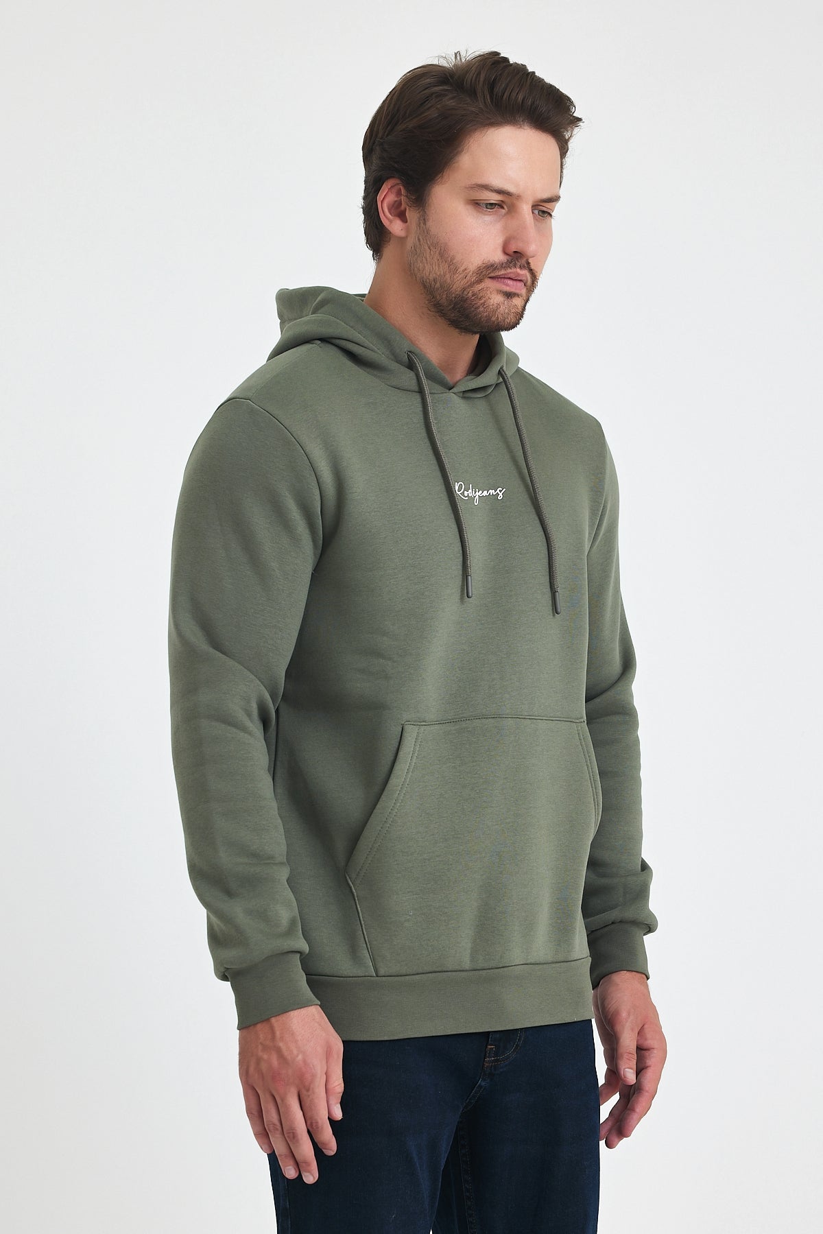 3 Thread Ribbed Hooded Printed Pocket Sweatshirt 5281