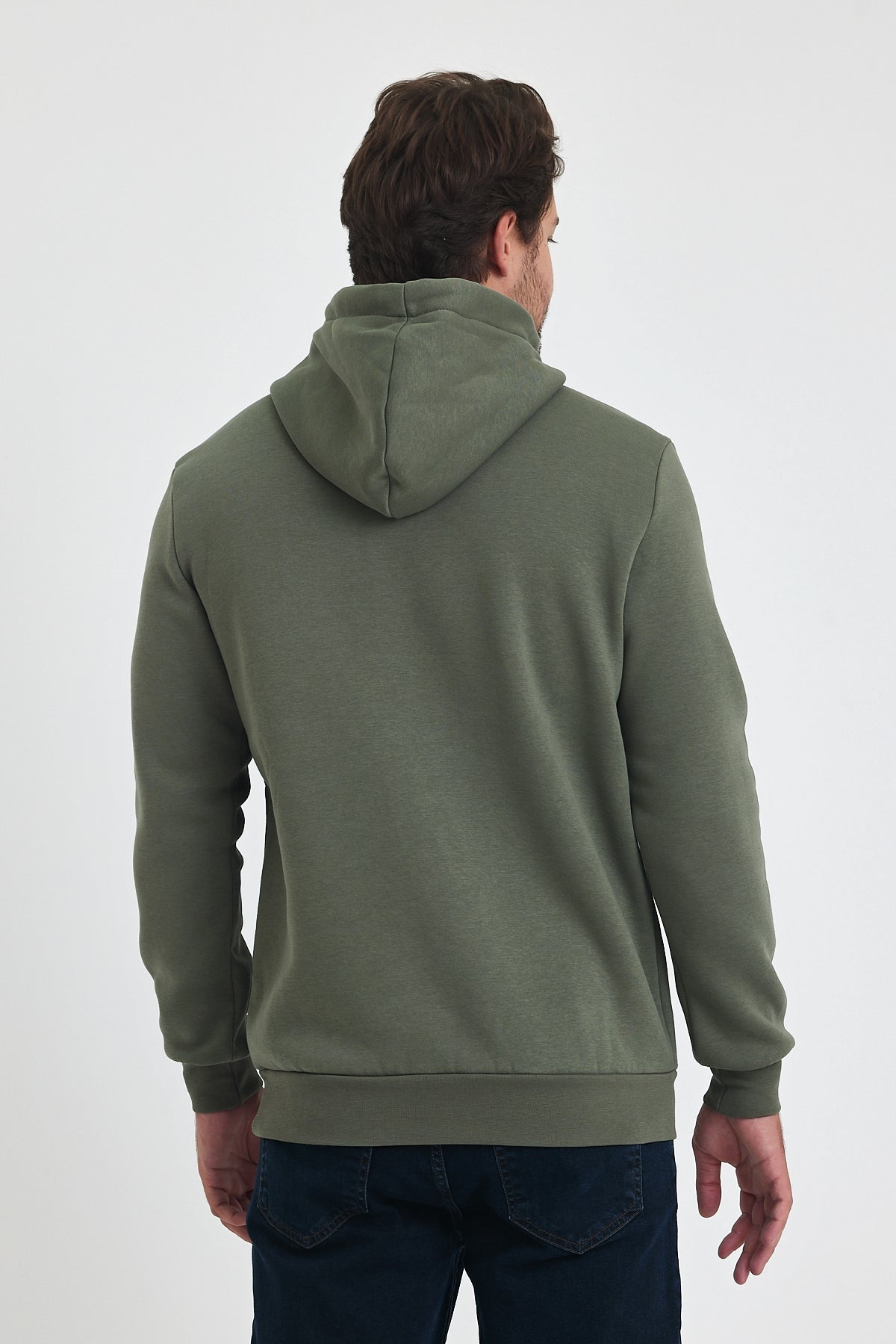 3 Thread Ribbed Hooded Printed Pocket Sweatshirt 5281