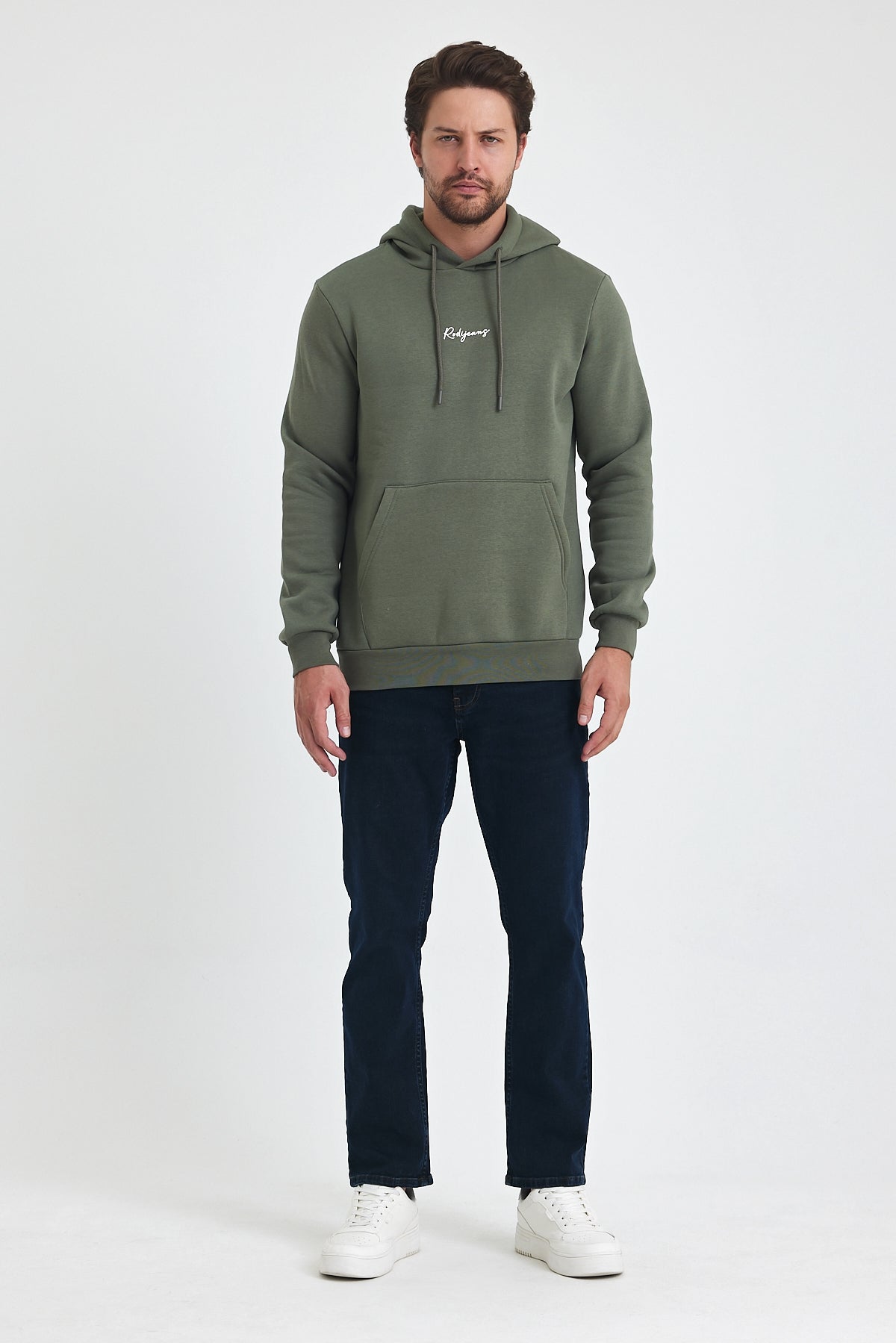 3 Thread Ribbed Hooded Printed Pocket Sweatshirt 5281