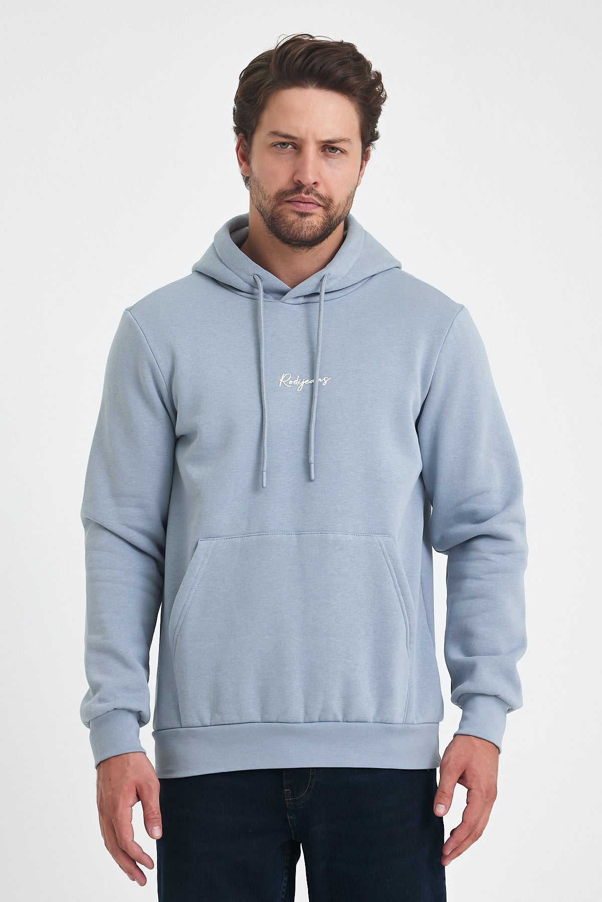 3 Thread Ribbed Hooded Printed Pocket Sweatshirt 5281