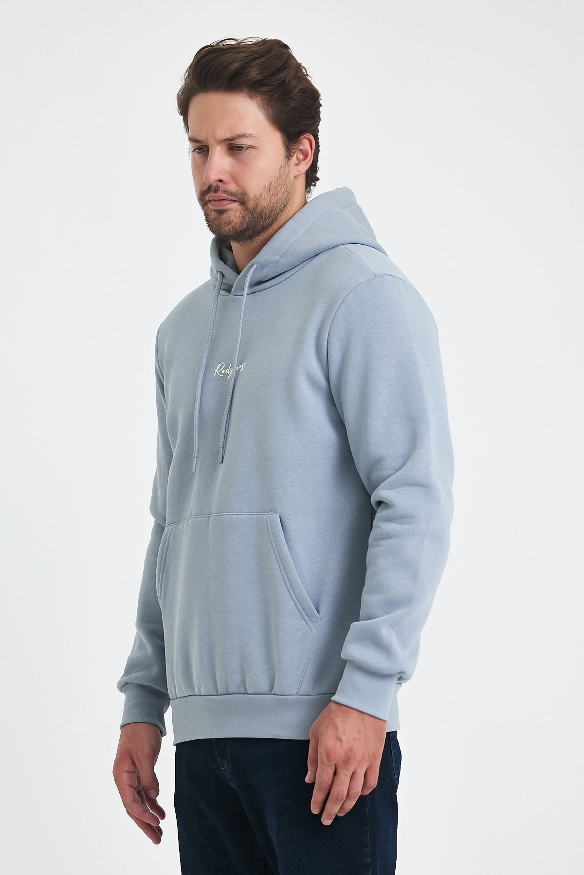 3 Thread Ribbed Hooded Printed Pocket Sweatshirt 5281