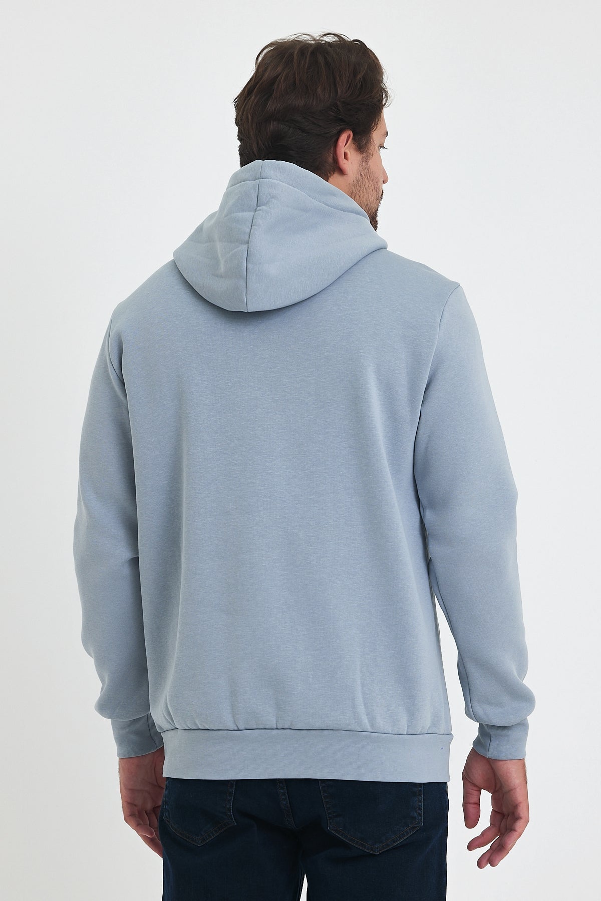 3 Thread Ribbed Hooded Printed Pocket Sweatshirt 5281