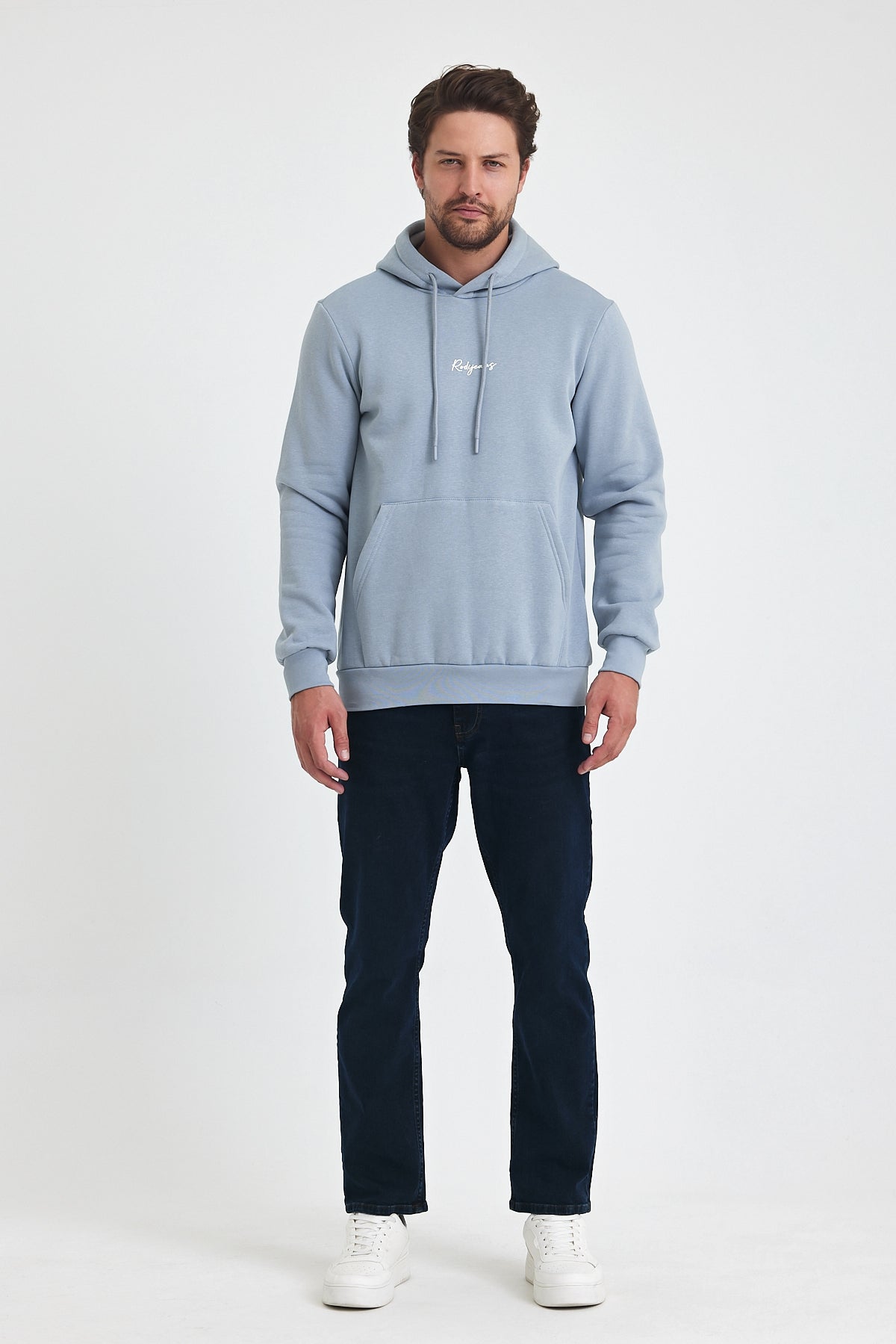 3 Thread Ribbed Hooded Printed Pocket Sweatshirt 5281