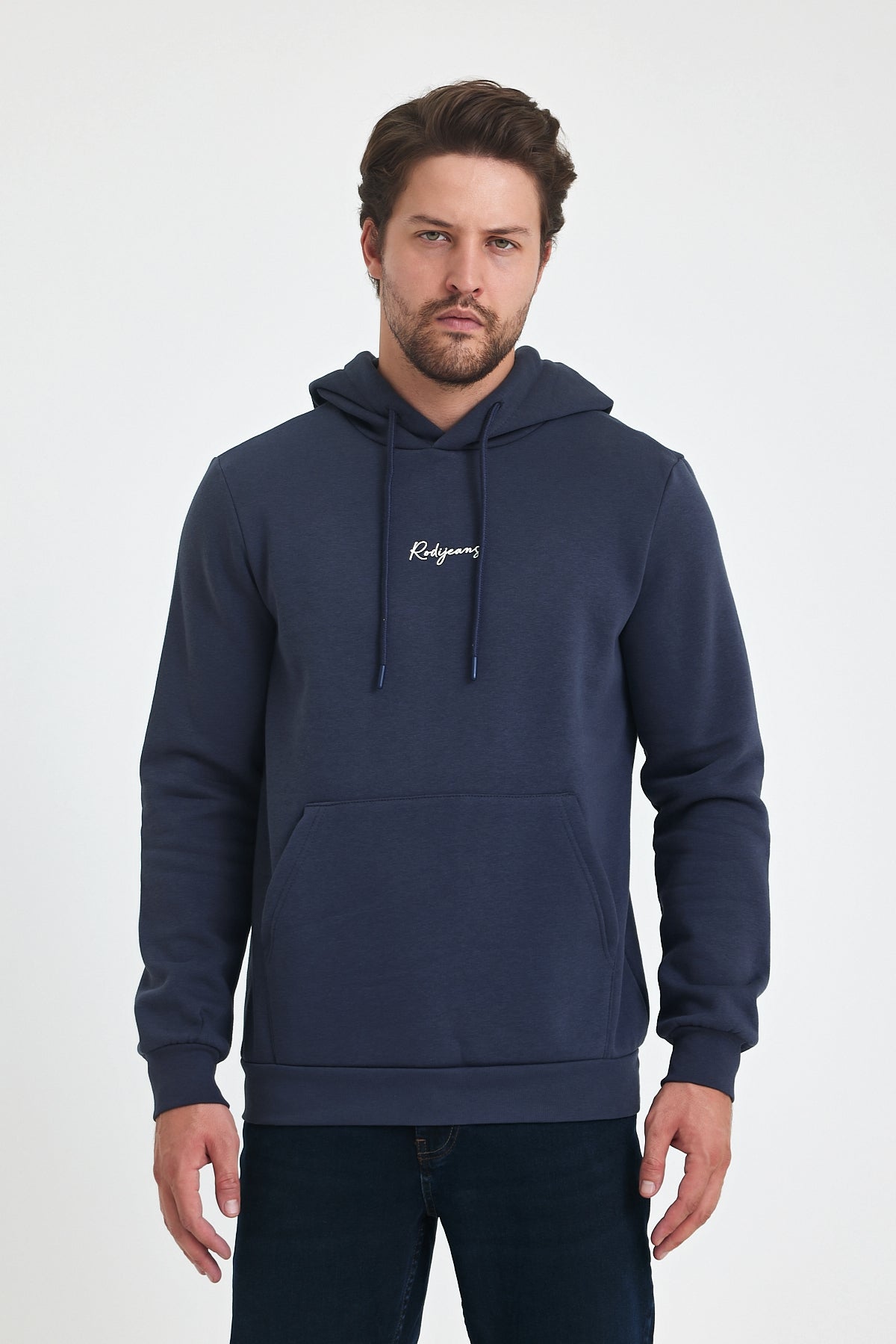 3 Thread Ribbed Hooded Printed Pocket Sweatshirt 5281