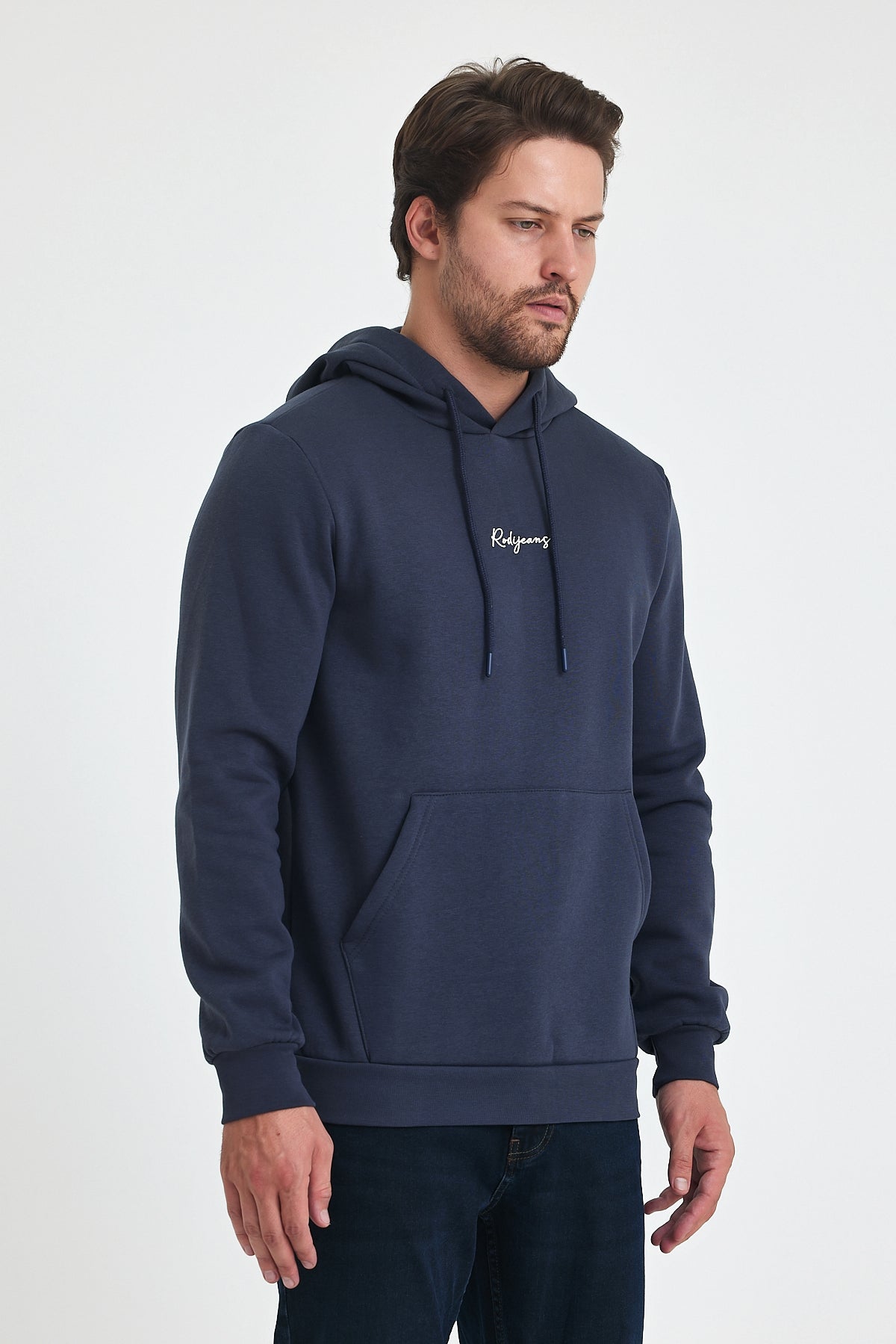 3 Thread Ribbed Hooded Printed Pocket Sweatshirt 5281