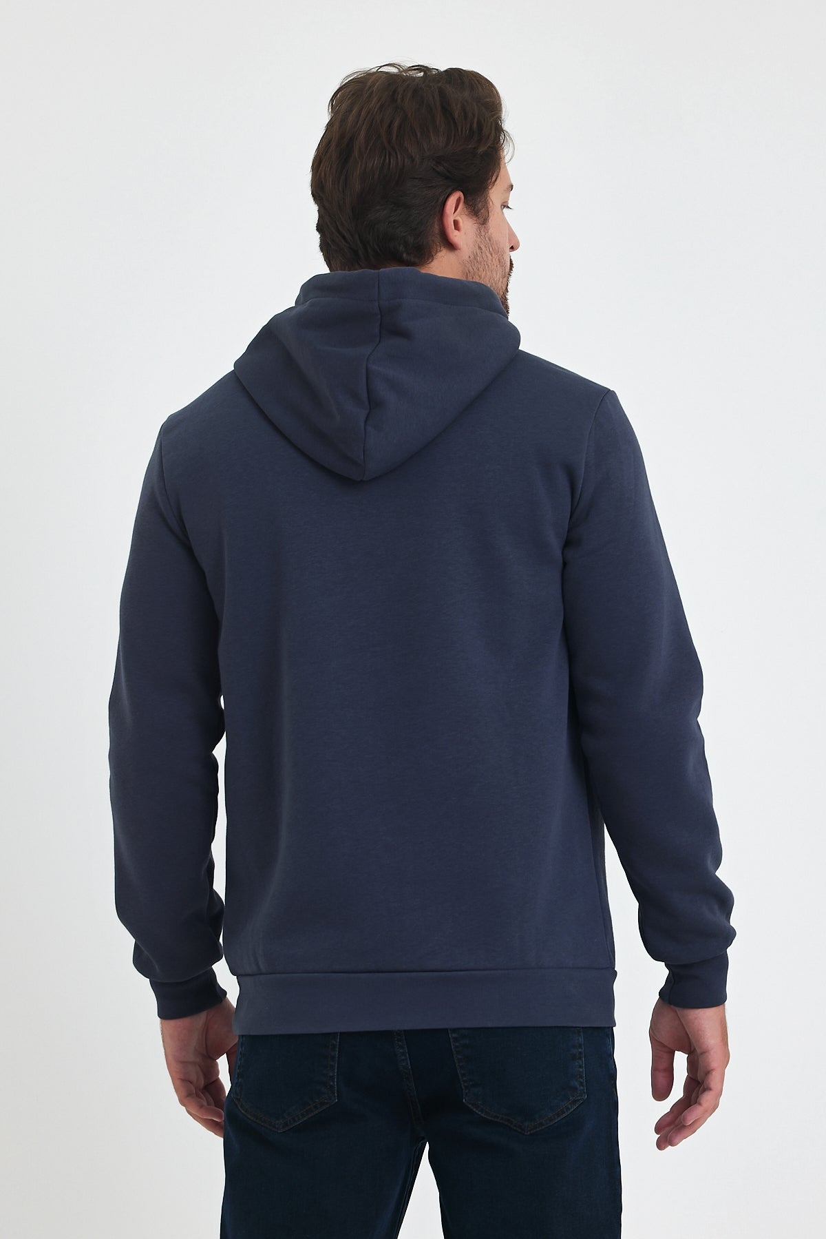 3 Thread Ribbed Hooded Printed Pocket Sweatshirt 5281