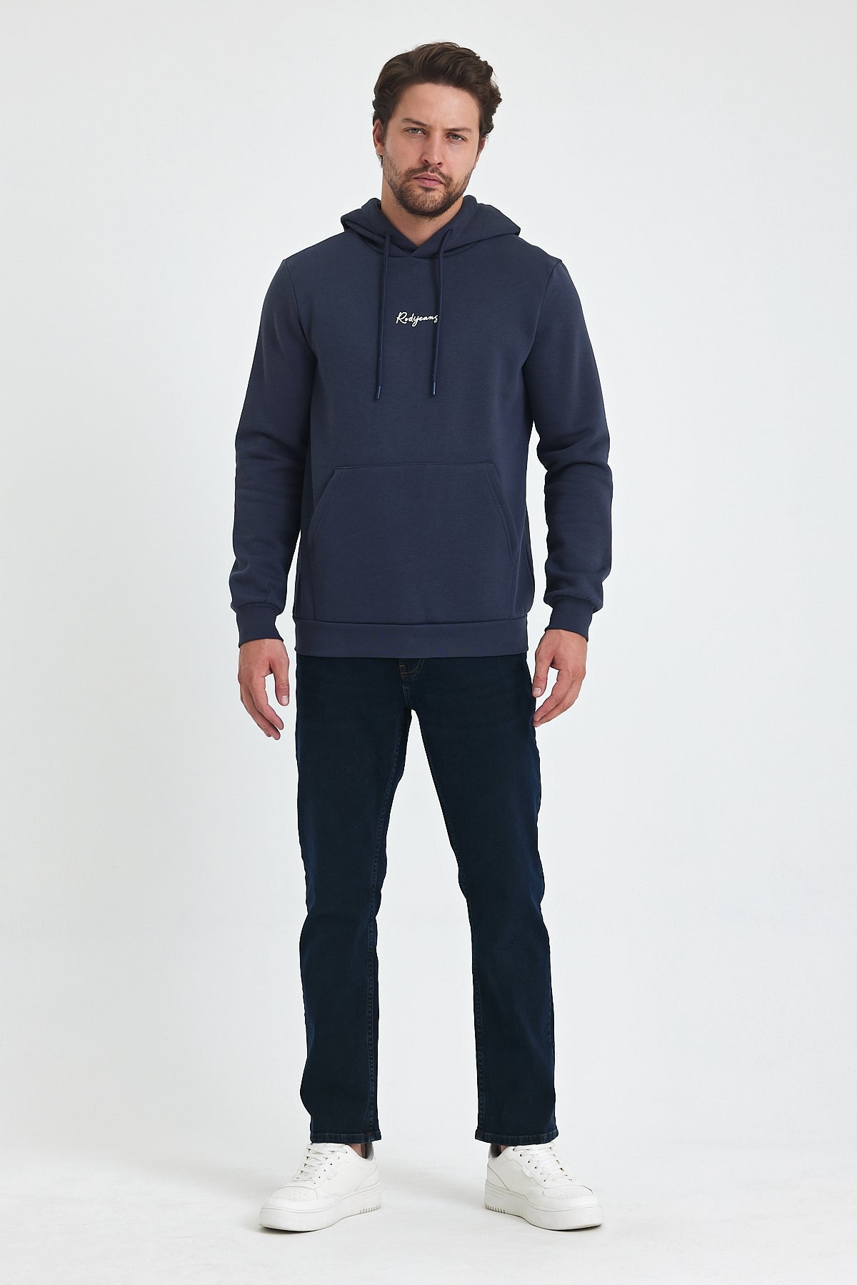 3 Thread Ribbed Hooded Printed Pocket Sweatshirt 5281