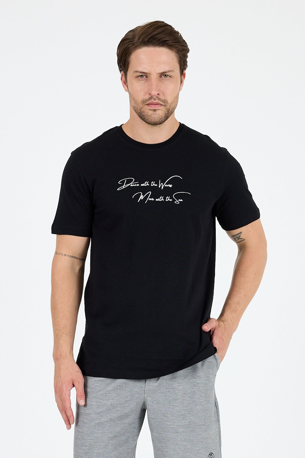 Regular Fit Pamuk Bisiklet Yaka Baskılı Penye Erkek Tişört 0011