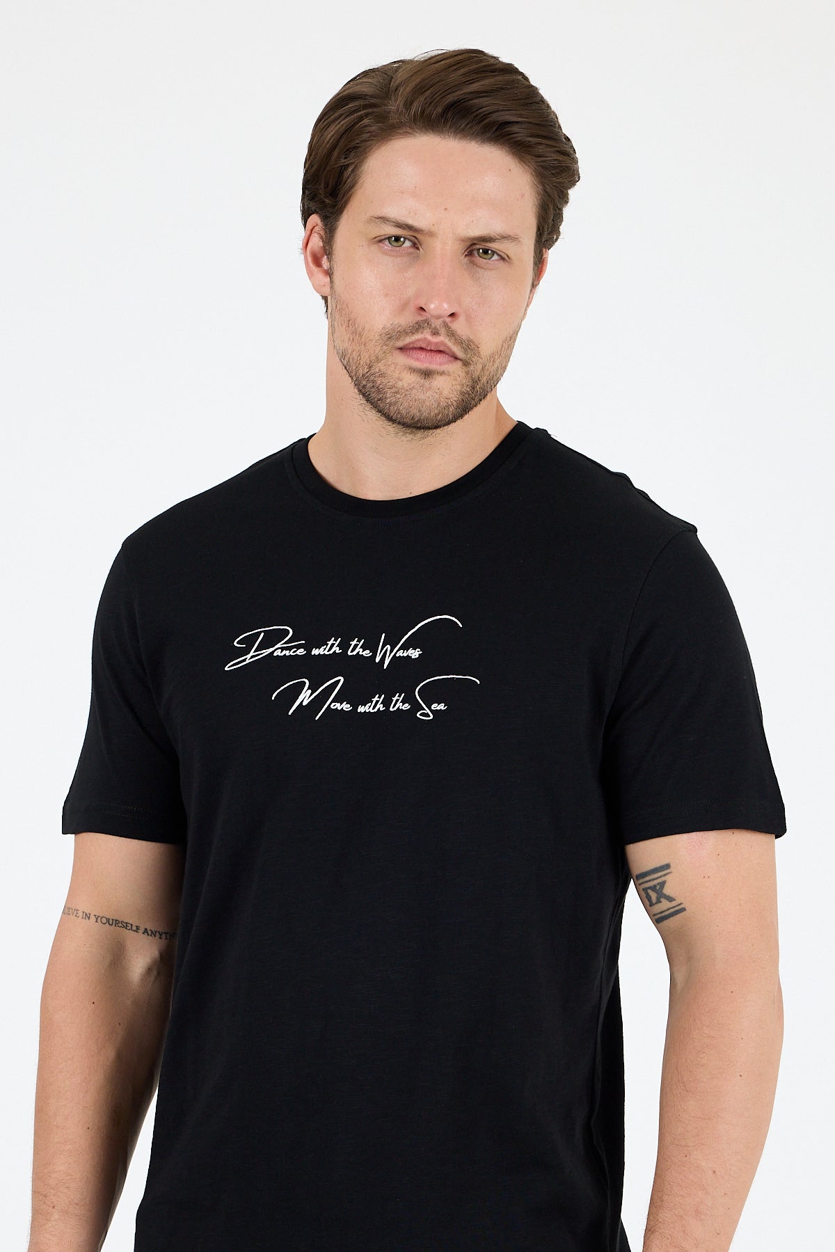 Regular Fit Pamuk Bisiklet Yaka Baskılı Penye Erkek Tişört 0011