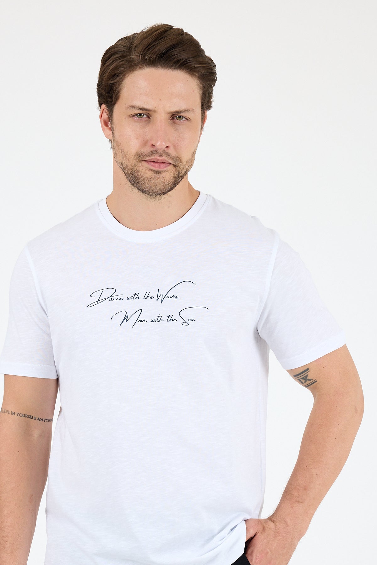 Regular Fit Pamuk Bisiklet Yaka Baskılı Penye Erkek Tişört 0011