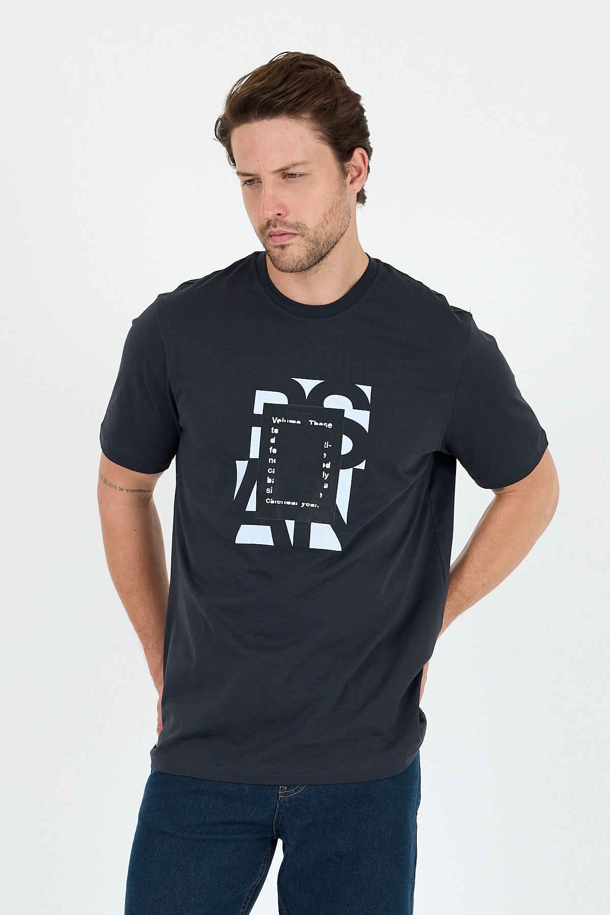 Regular Fit Pamuk Bisiklet Yaka Penye Erkek Tişört 0102