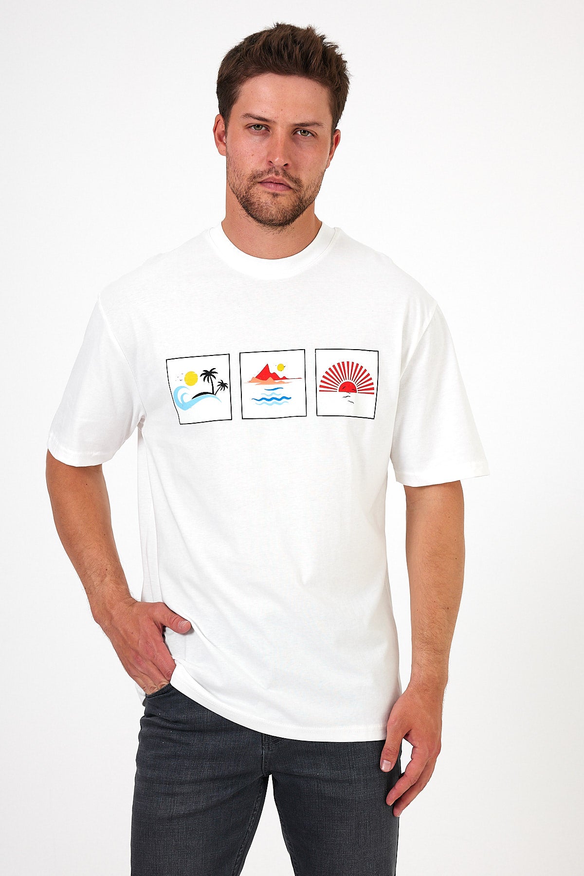 Erkek Bisiklet Yaka  Baskılı T-shirt 0210
