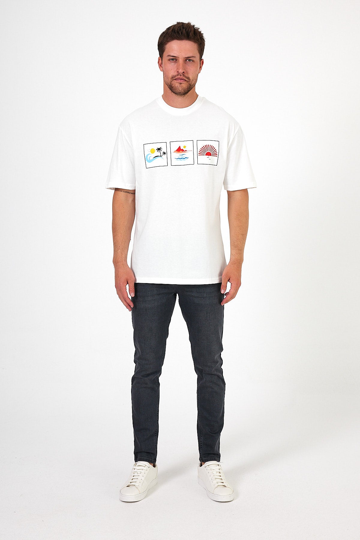 Erkek Bisiklet Yaka  Baskılı T-shirt 0210
