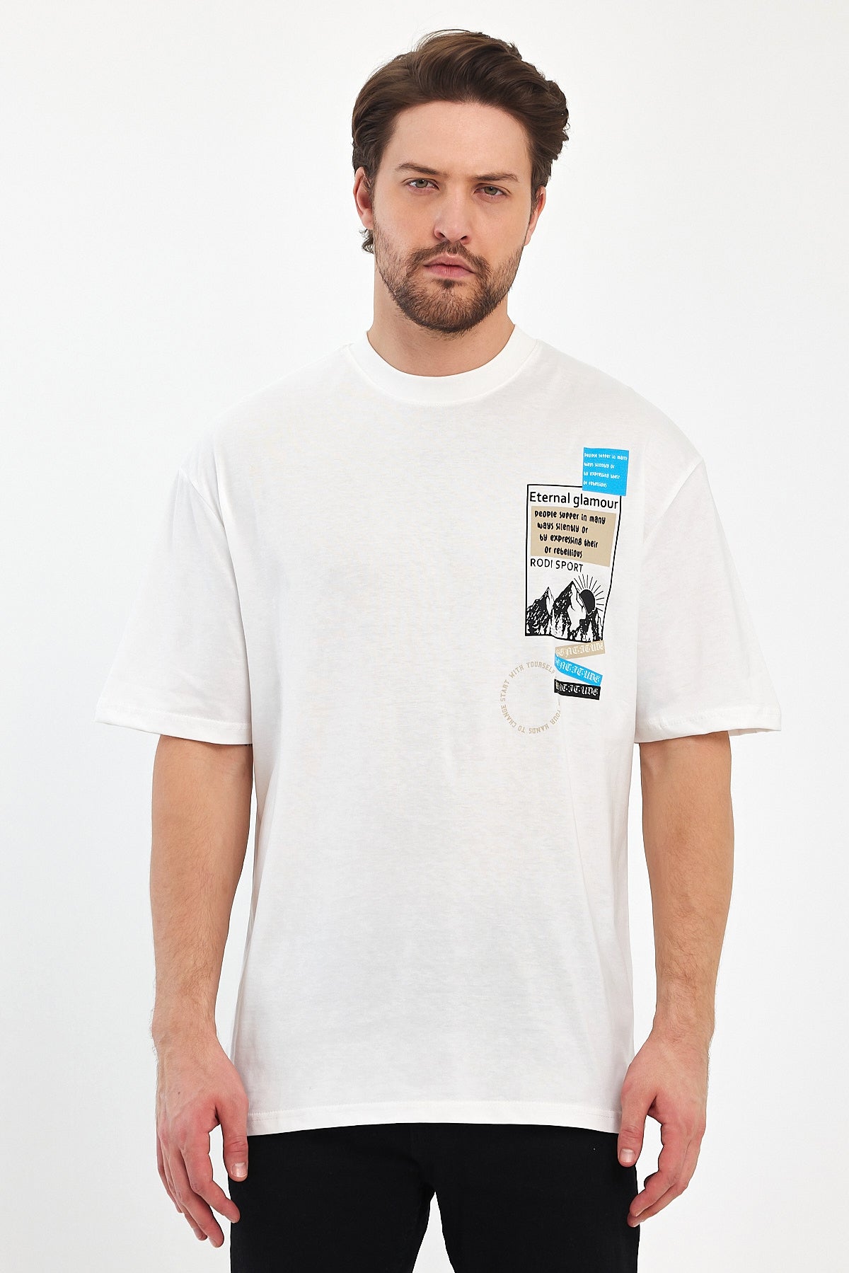 Erkek Bisiklet Yaka Baskılı T-shirt 7023