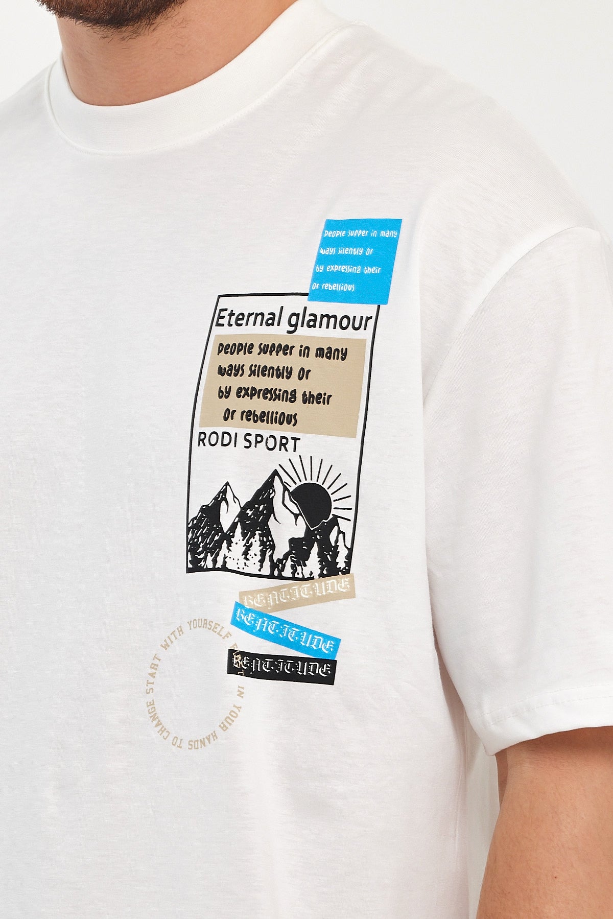 Erkek Bisiklet Yaka Baskılı T-shirt 7023