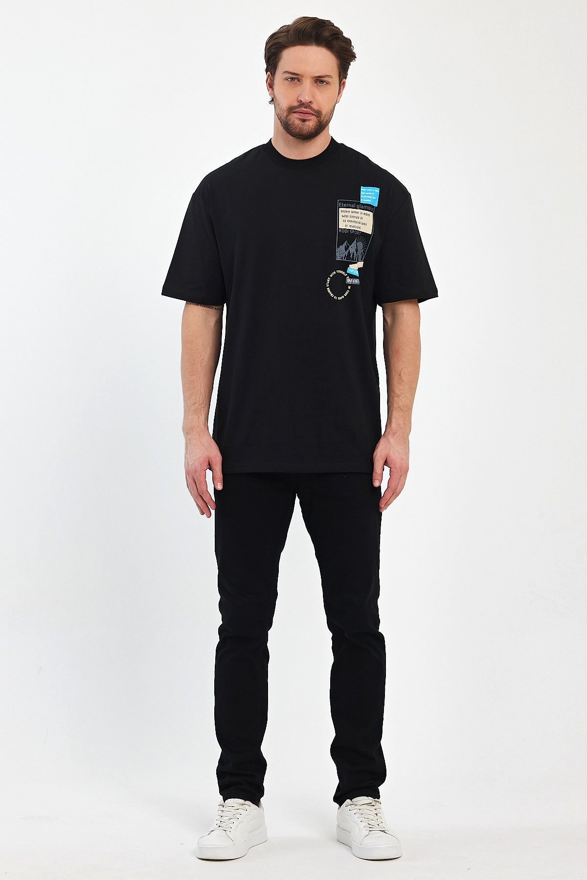 Erkek Bisiklet Yaka Baskılı T-shirt 7023