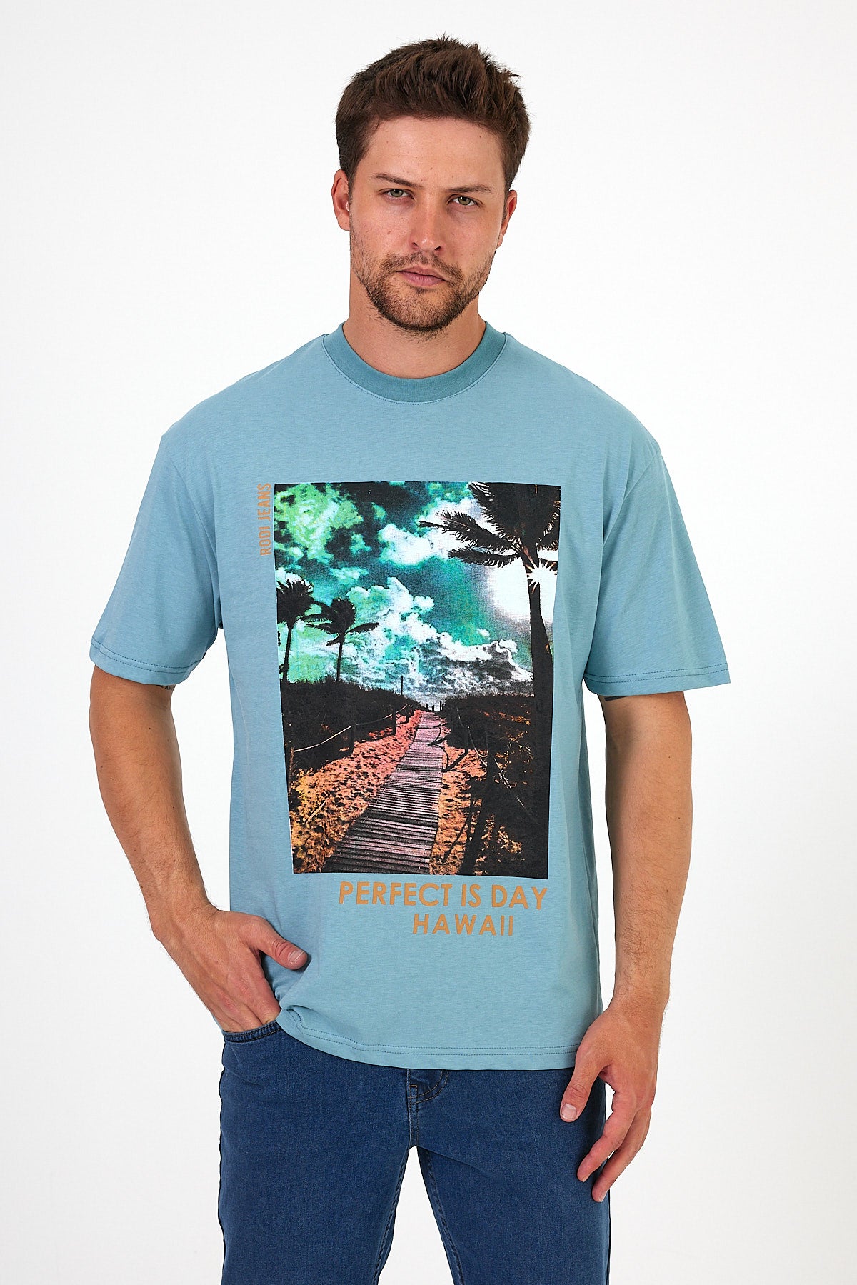 Men's Crew Neck Hawaiian Printed T-shirt 7021