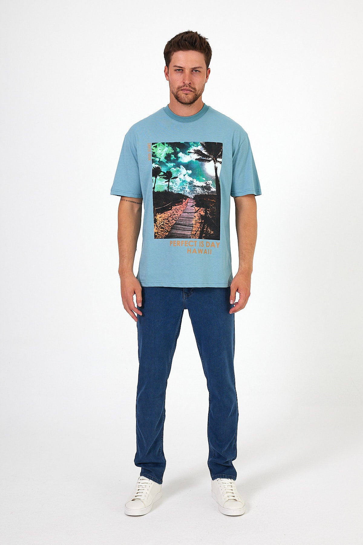 Men's Crew Neck Hawaiian Printed T-shirt 7021
