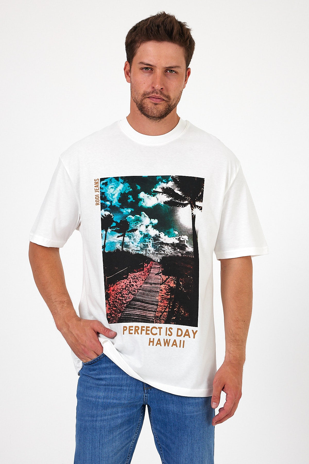Men's Crew Neck Hawaiian Printed T-shirt 7021