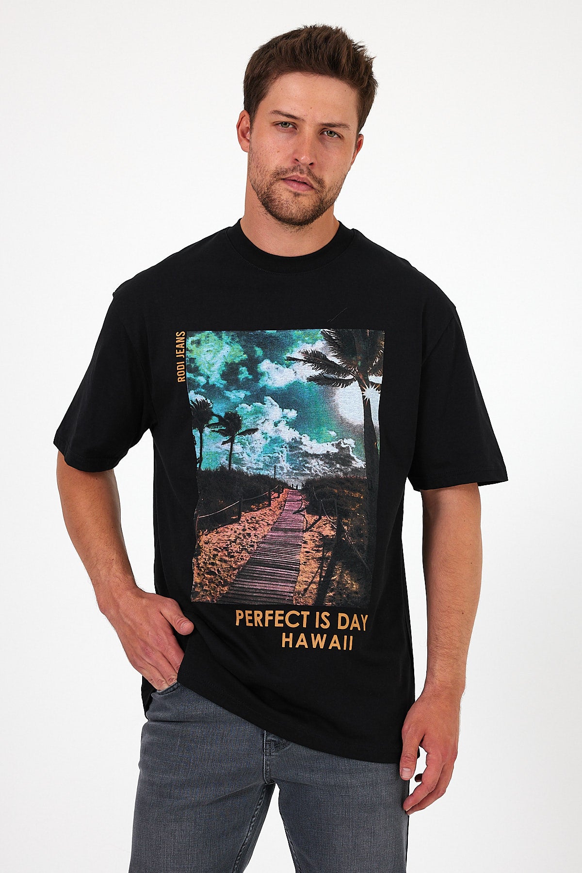 Men's Crew Neck Hawaiian Printed T-shirt 7021
