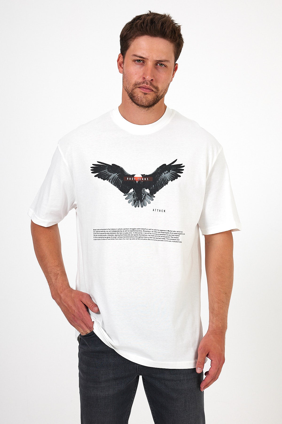 Men's Crew Neck Eagle Printed T-shirt 7026