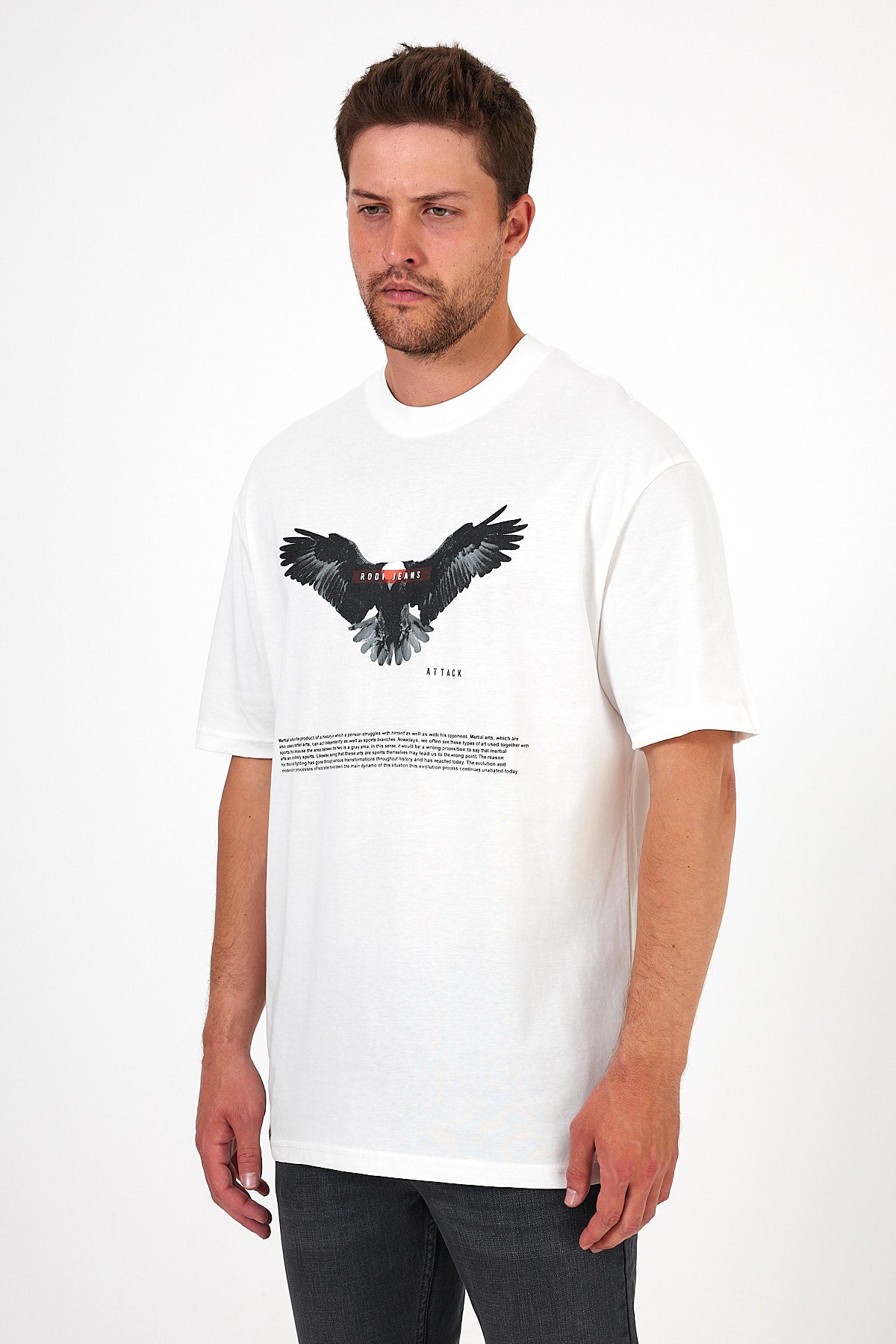 Men's Crew Neck Eagle Printed T-shirt 7026