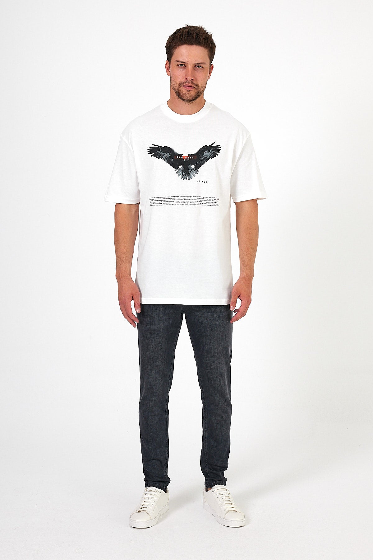 Men's Crew Neck Eagle Printed T-shirt 7026