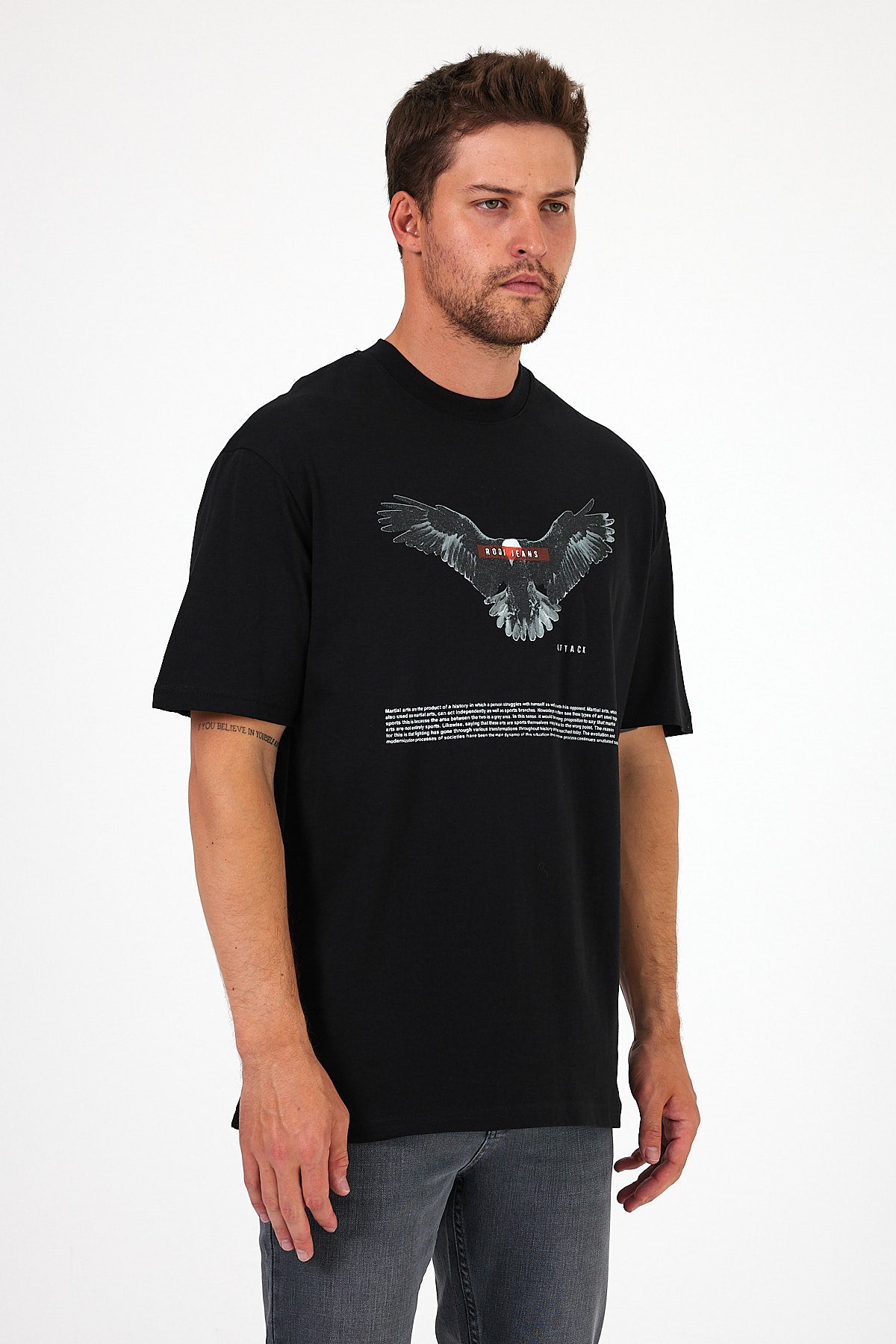 Men's Crew Neck Eagle Printed T-shirt 7026