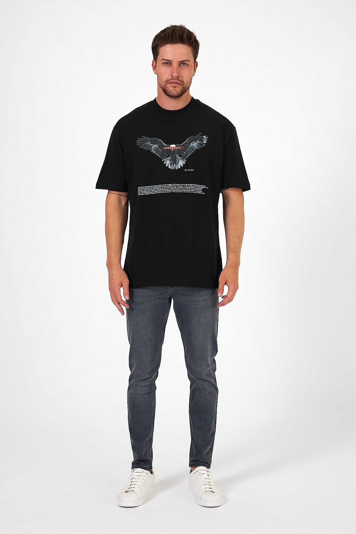 Men's Crew Neck Eagle Printed T-shirt 7026