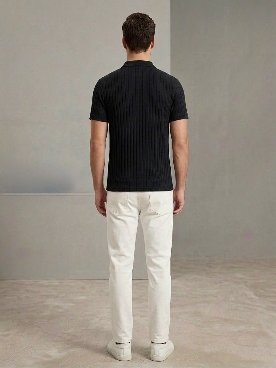 Erkek Önü Fermuarlı Jakarlı Polo Yaka Tshirt 1980