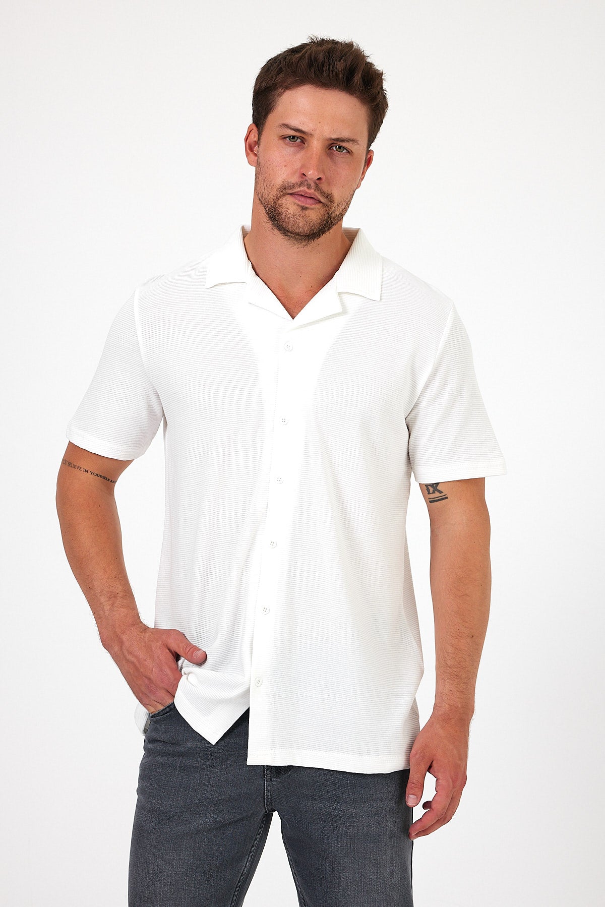 Men's Ottoman Button-Front Shirt T-shirt 2640