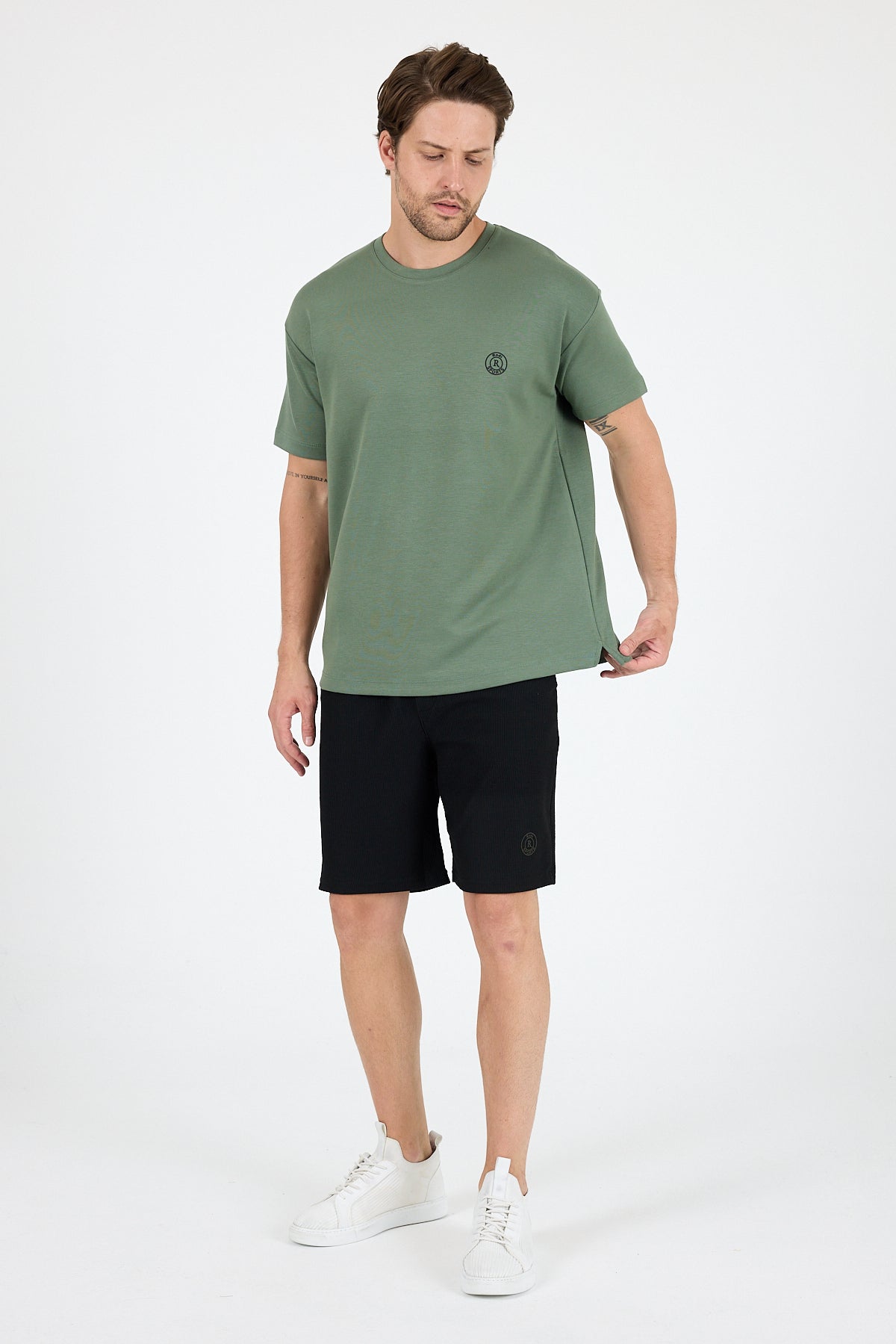 Oversize Bisiklet Yaka Kısa Kollu Erkek T-Shirt Salaş Rahat Kalıp, Yazlık Erkek Basic Tişört 7840