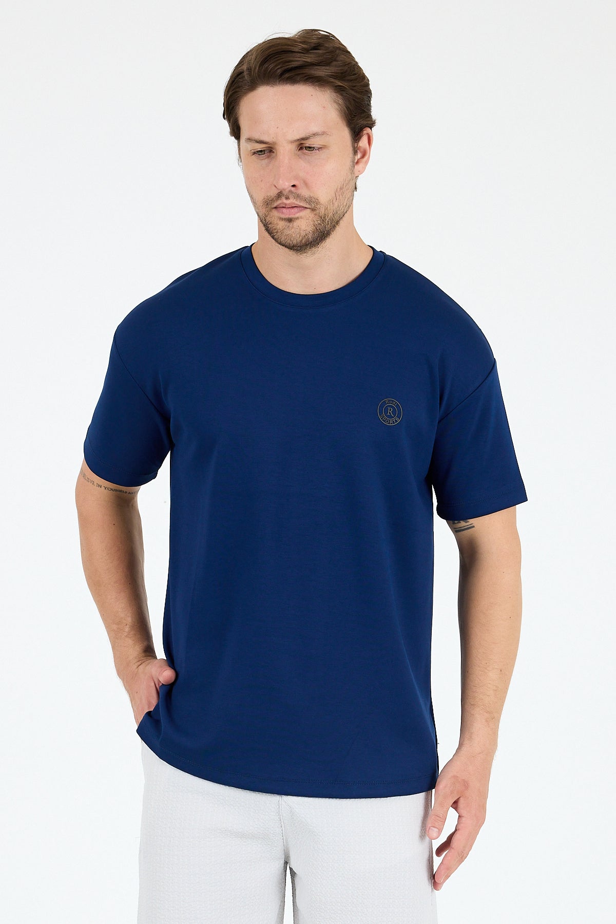 Oversize Bisiklet Yaka Kısa Kollu Erkek T-Shirt Salaş Rahat Kalıp, Yazlık Erkek Basic Tişört 7840