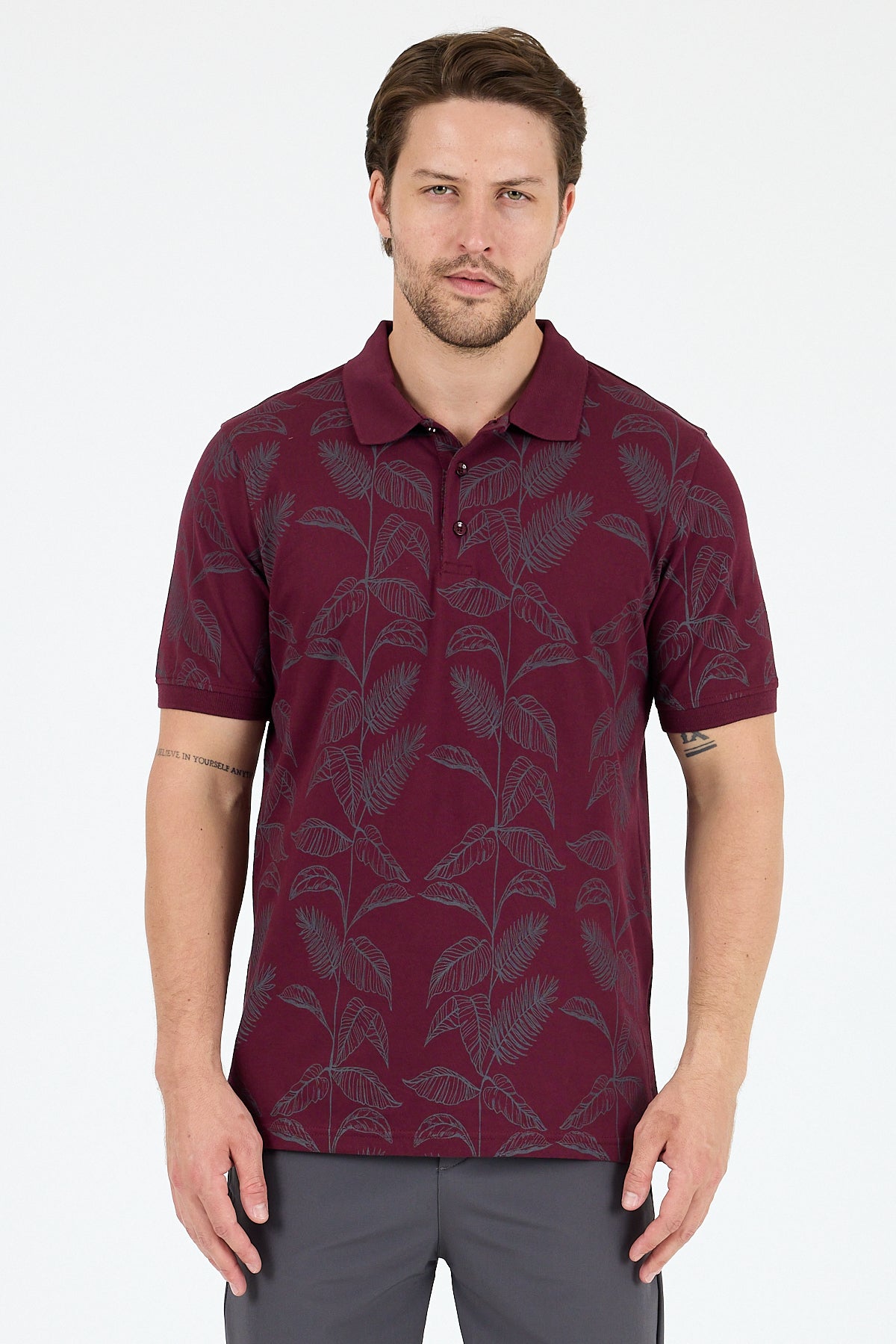 Regular Fit Pamuk Polo Yaka Kısa Kollu Desenli Erkek Tişört 0033