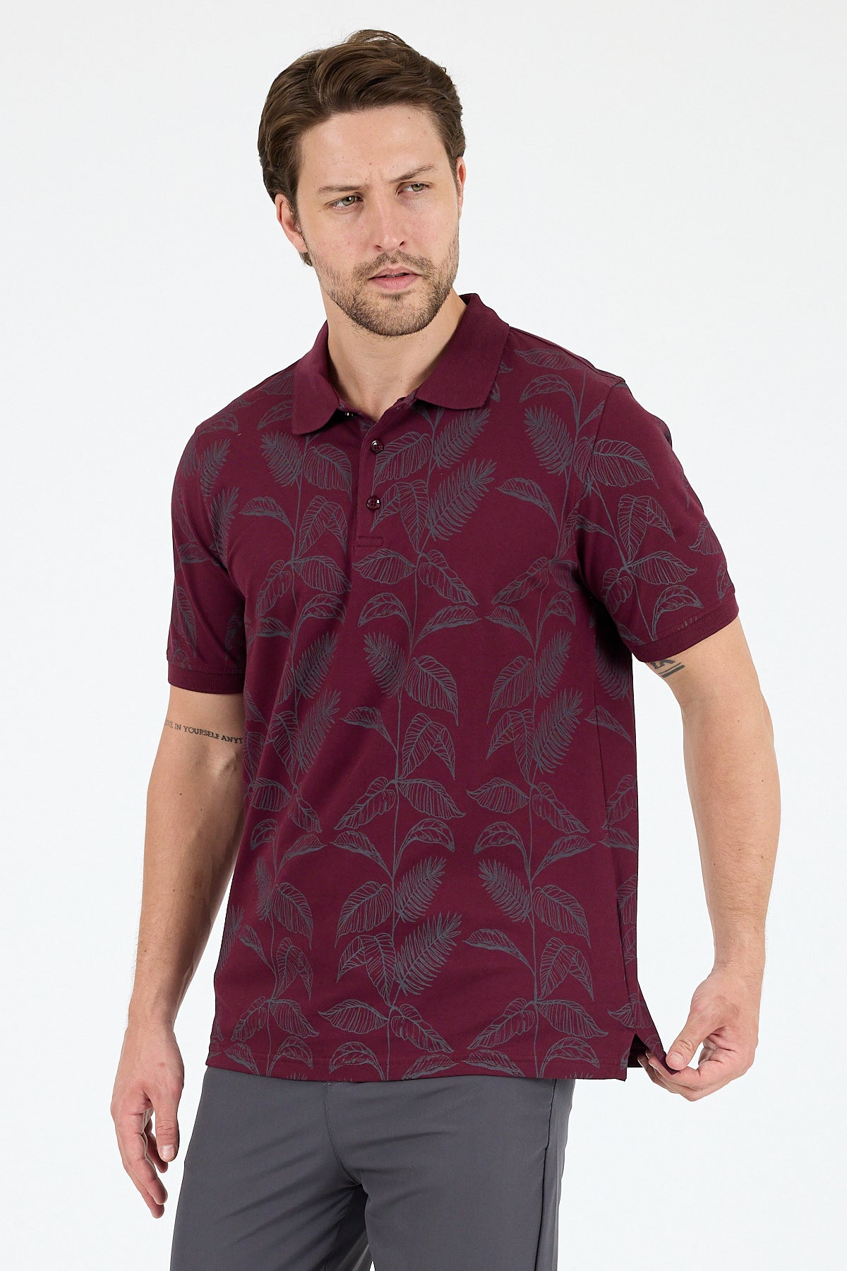 Regular Fit Pamuk Polo Yaka Kısa Kollu Desenli Erkek Tişört 0033