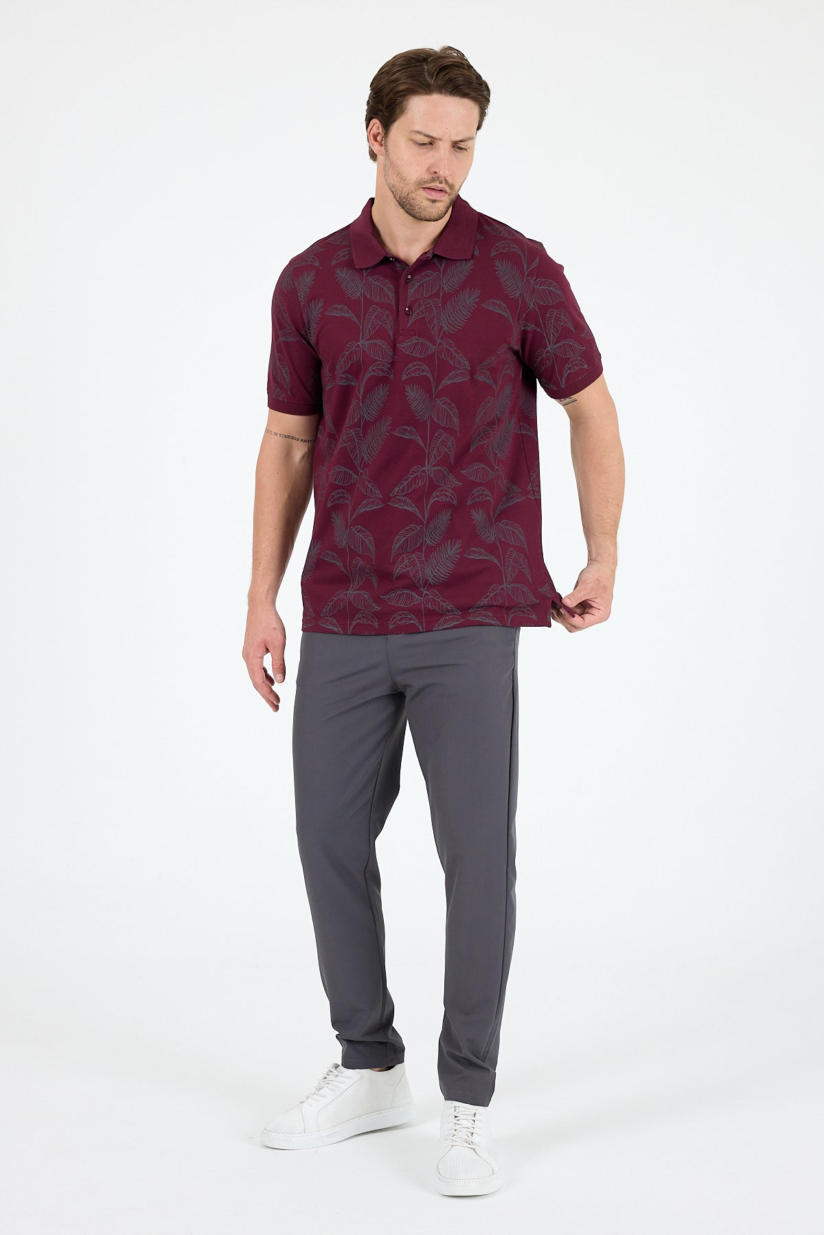 Regular Fit Pamuk Polo Yaka Kısa Kollu Desenli Erkek Tişört 0033