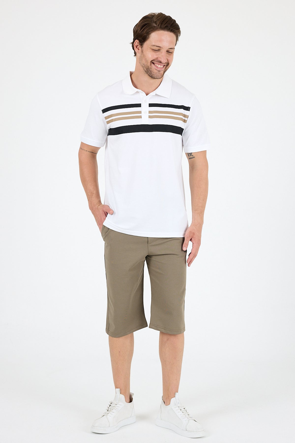 Regular Fit Pamuk Polo Yaka Kısa Kollu Önü Çizgili Pike Erkek Tişört 0035