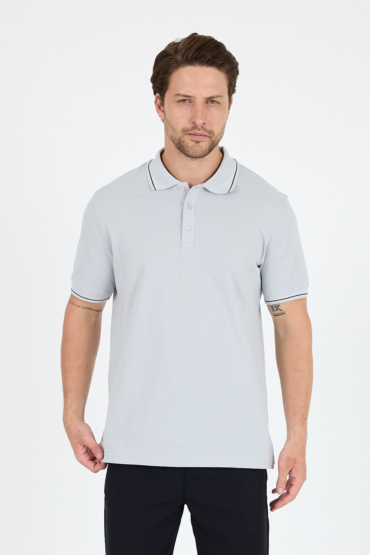Regular Fit Pamuk Polo Yaka Kısa Kollu Yaka Ve Kol Rıbanası Çizgili Erkek Tişört 0039