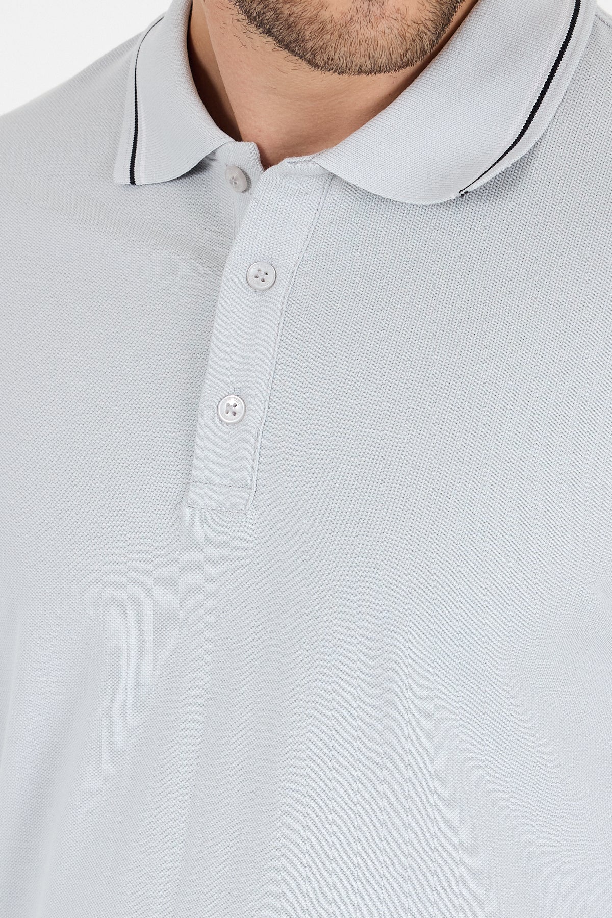 Regular Fit Pamuk Polo Yaka Kısa Kollu Yaka Ve Kol Rıbanası Çizgili Erkek Tişört 0039