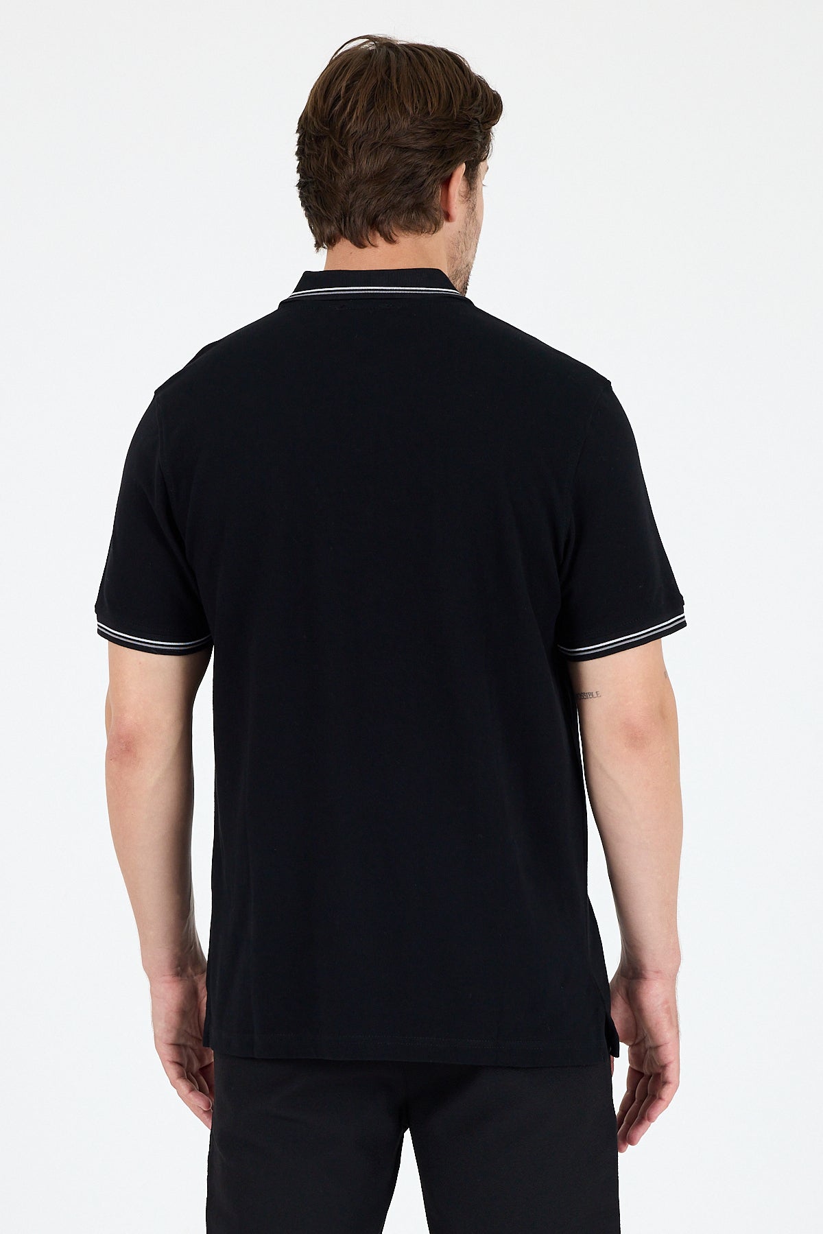 Regular Fit Pamuk Polo Yaka Kısa Kollu Yaka Ve Kol Rıbanası Çizgili Erkek Tişört 0039
