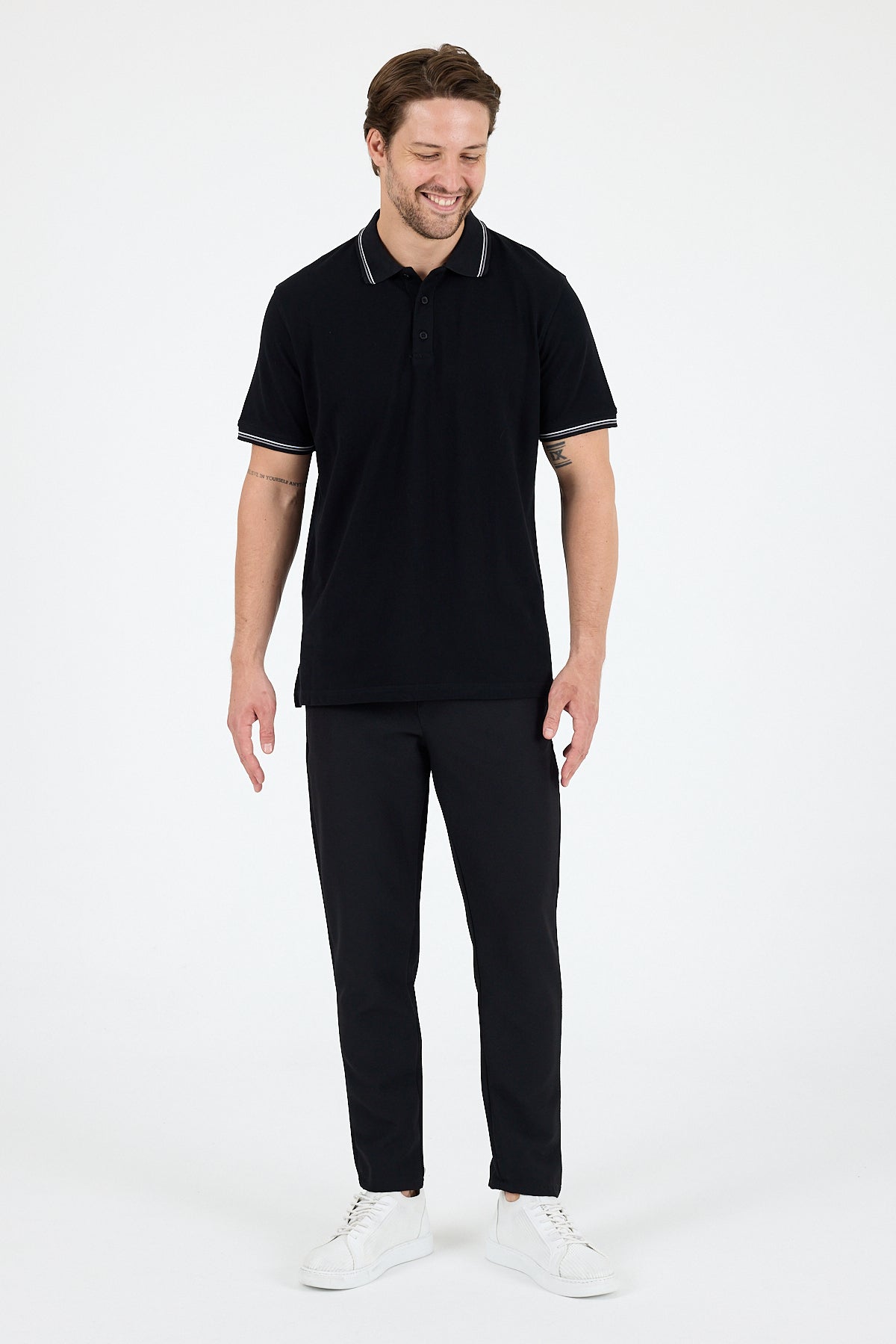 Regular Fit Pamuk Polo Yaka Kısa Kollu Yaka Ve Kol Rıbanası Çizgili Erkek Tişört 0039