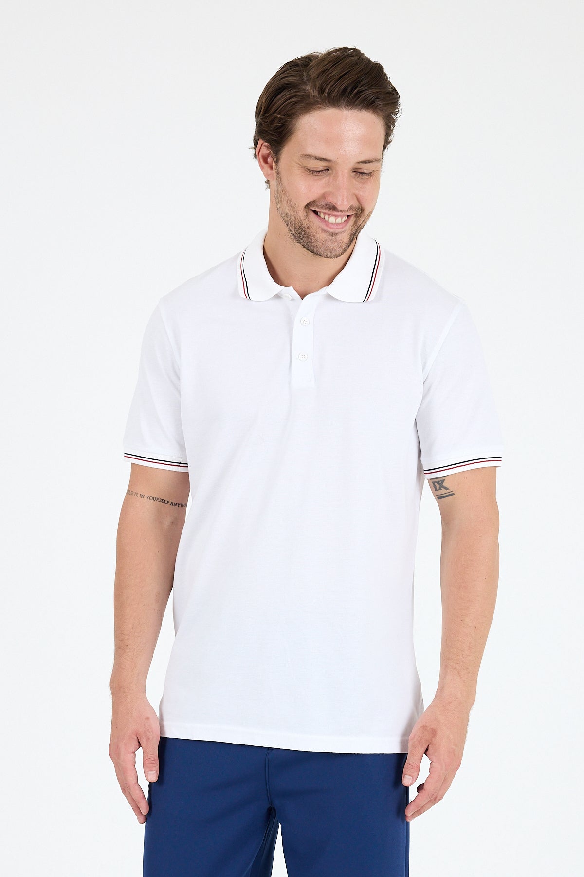 Regular Fit Pamuk Polo Yaka Kısa Kollu Yaka Ve Kol Rıbanası Çizgili Erkek Tişört 0039
