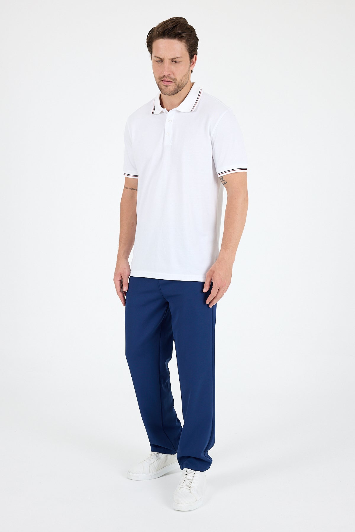 Regular Fit Pamuk Polo Yaka Kısa Kollu Yaka Ve Kol Rıbanası Çizgili Erkek Tişört 0039
