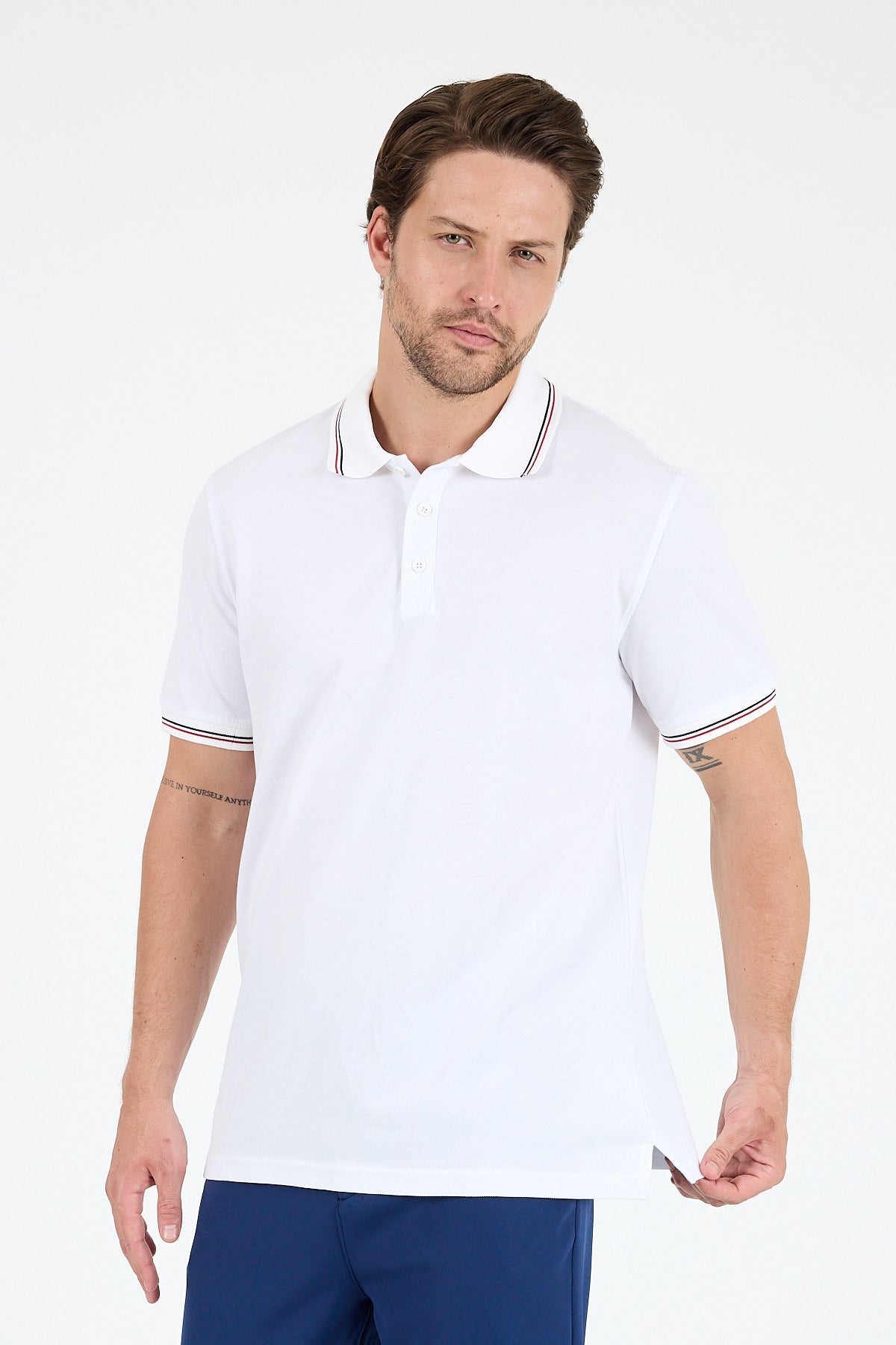 Regular Fit Pamuk Polo Yaka Kısa Kollu Yaka Ve Kol Rıbanası Çizgili Erkek Tişört 0039