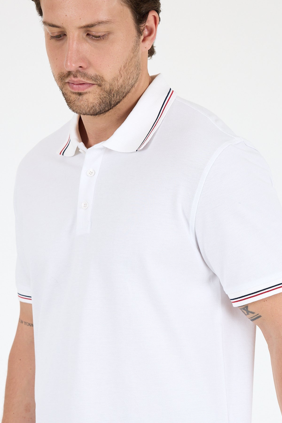 Regular Fit Pamuk Polo Yaka Kısa Kollu Yaka Ve Kol Rıbanası Çizgili Erkek Tişört 0039